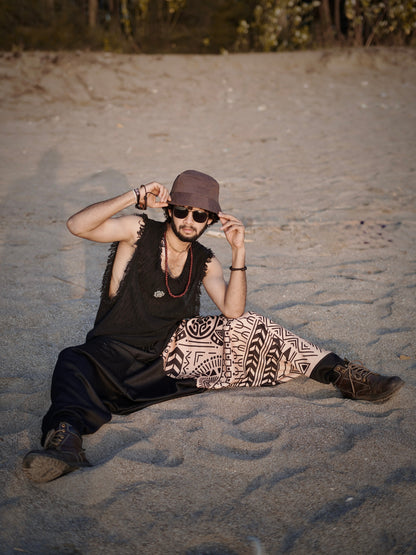 Tribal Print Men’s Harem Pants – Free Size Boho Streetwear for Travel, Yoga & Dance