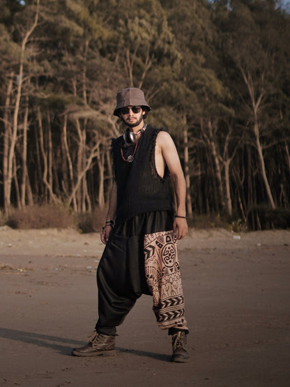 Tribal Print Men’s Harem Pants – Free Size Boho Streetwear for Travel, Yoga & Dance