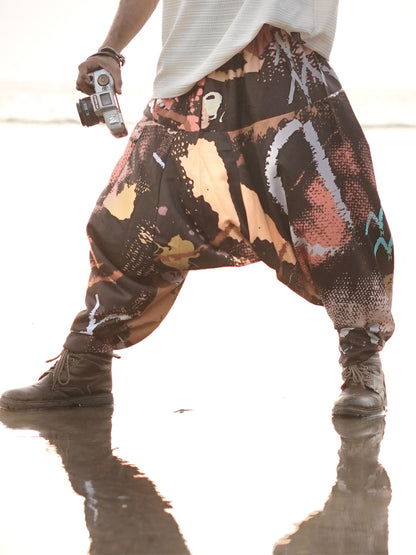 Street Art Printed Men’s Harem Pants – Free Size Relaxed Fit for Travel, Dance & Everyday Style
