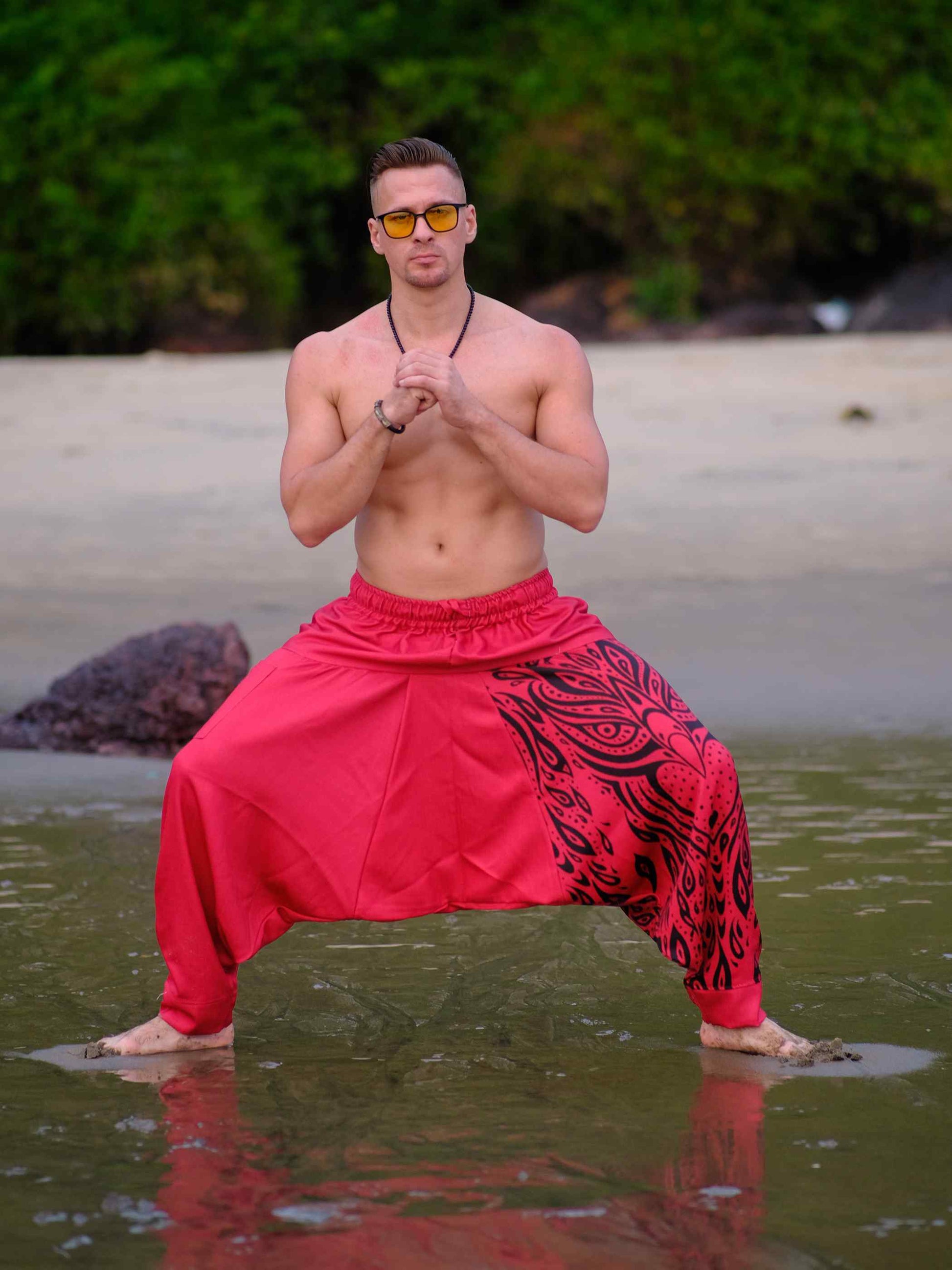 Buy Men's Red Owl Bohemian Hippy Balloon Harem Pants For Travel Dance Yoga 