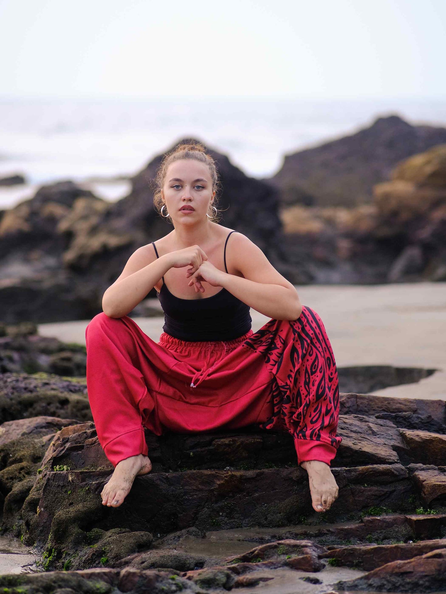  Buy Women's Red Owl Bohemian Hippy Balloon Harem Pants For Travel Dance Yoga