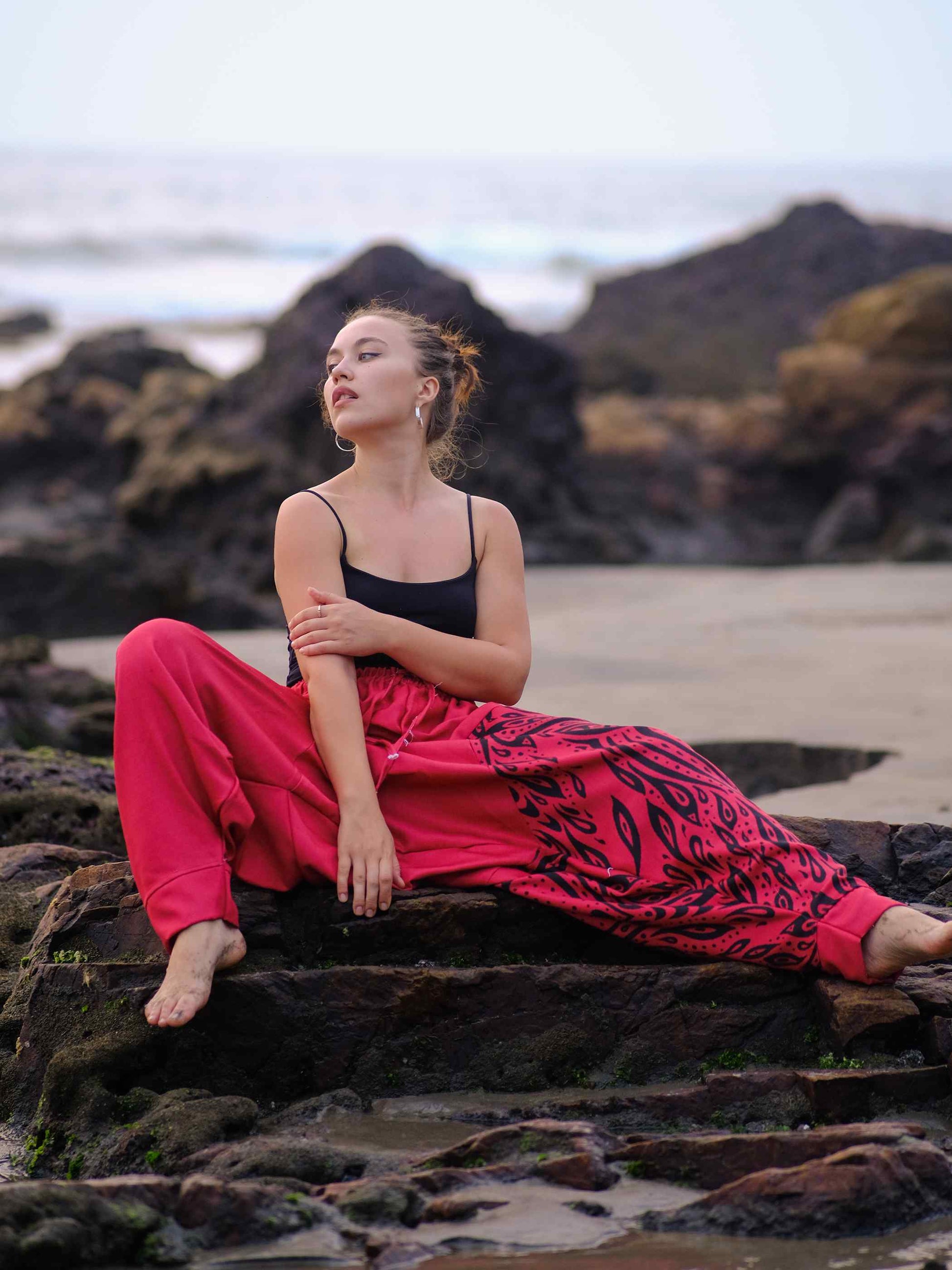  Buy Women's Red Owl Bohemian Hippy Balloon Harem Pants For Travel Dance Yoga
