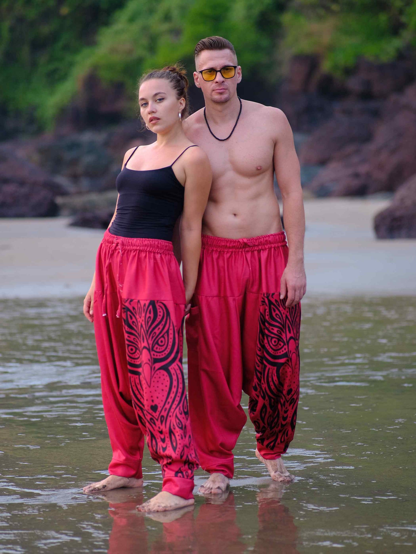 Buy Unisex Couple Red Owl Bohemian Hippy Aladdin Balloon Harem Pants For Travel Yoga Dance