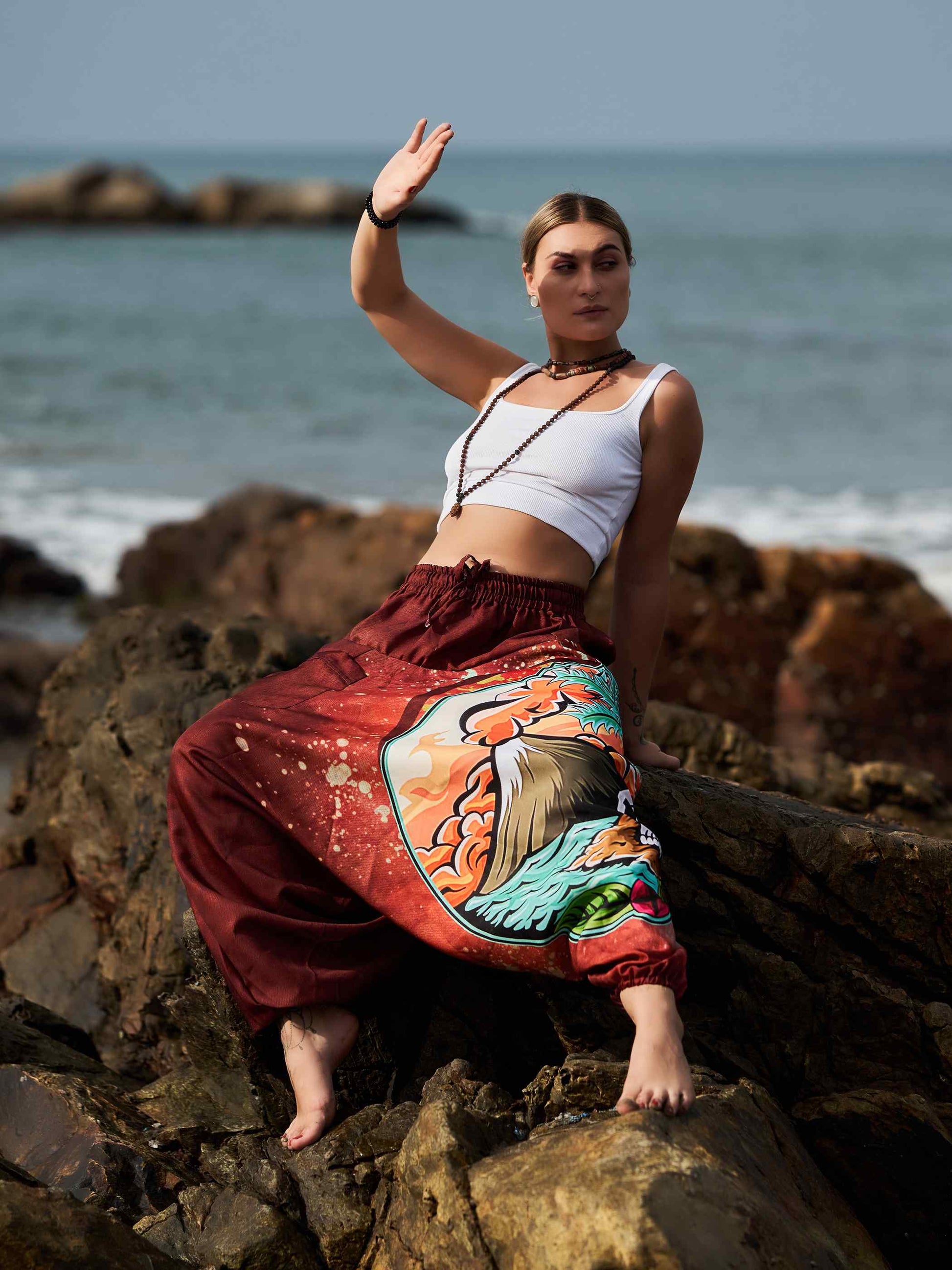Buy Women's Mountain Inspired Print Baggy Balloon Aladdin Harem Pants