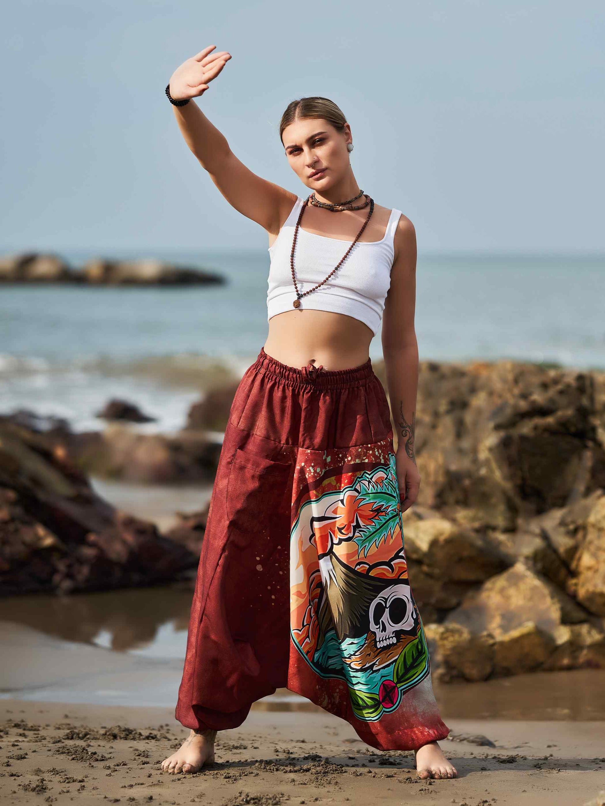 Buy Women's Mountain Inspired Print Baggy Balloon Aladdin Harem Pants