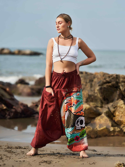 Buy Women's Mountain Inspired Print Baggy Balloon Aladdin Harem Pants