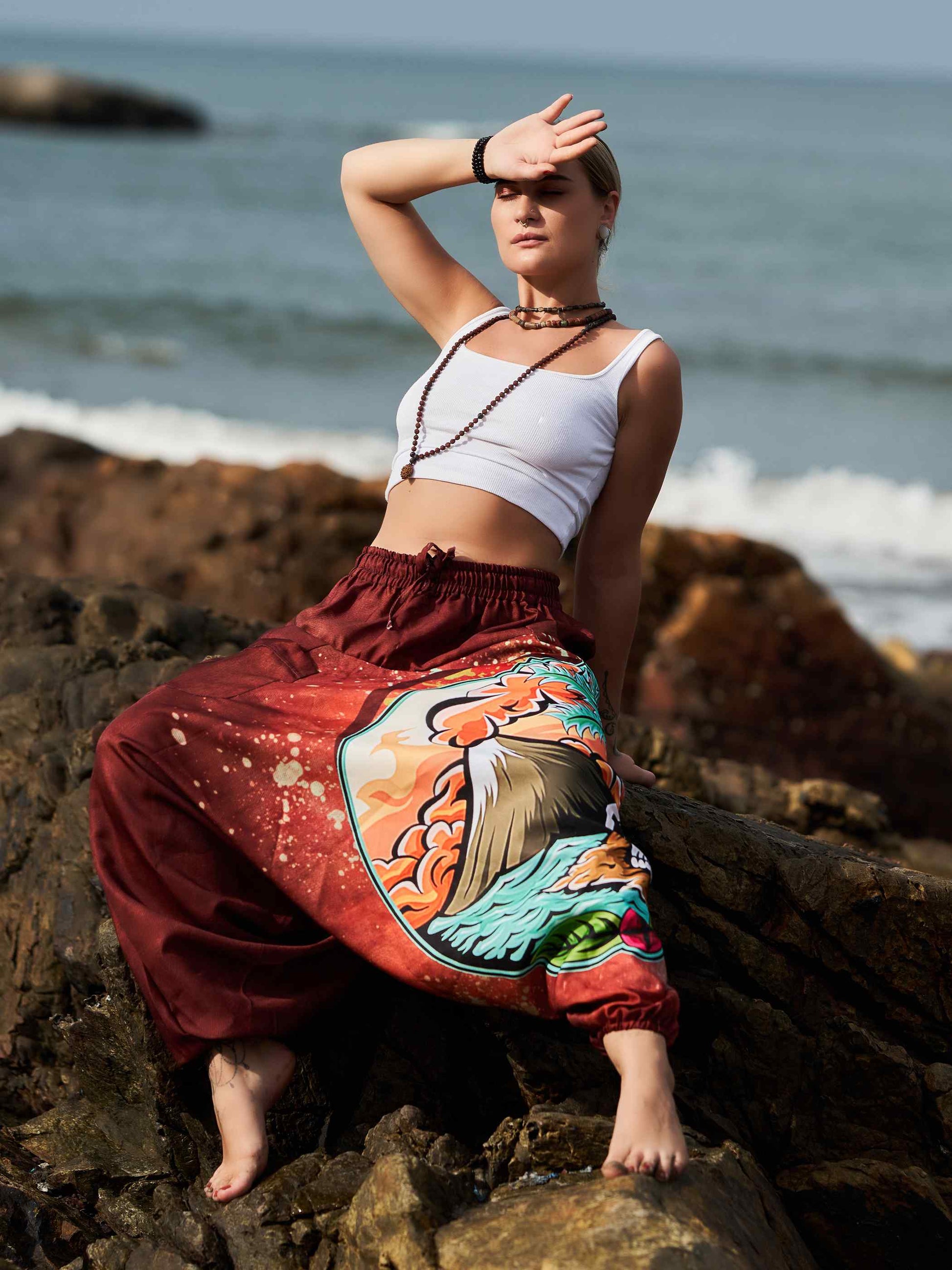 Buy Women's Mountain Inspired Print Baggy Balloon Aladdin Harem Pants