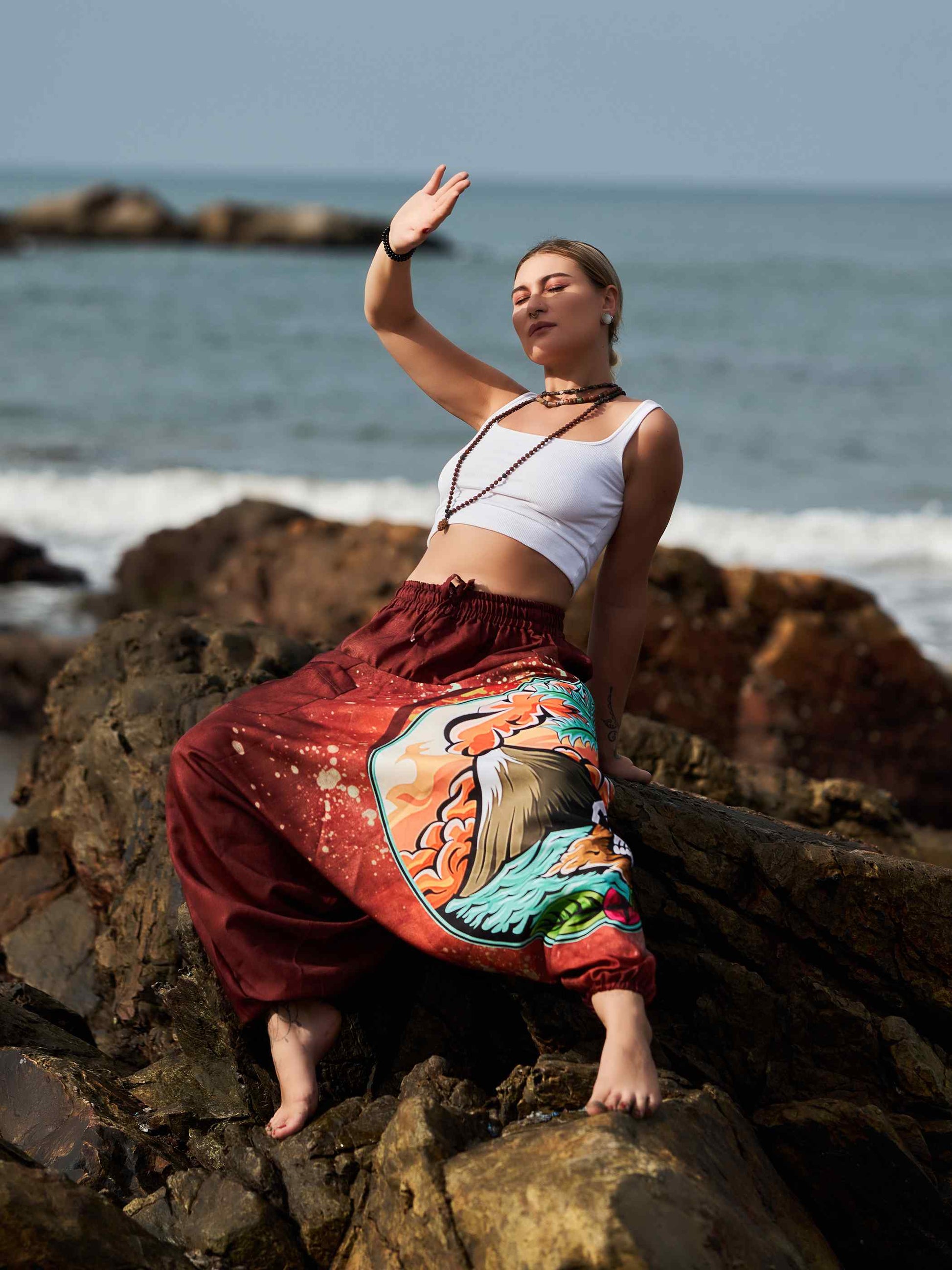Buy Women's Mountain Inspired Print Baggy Balloon Aladdin Harem Pants