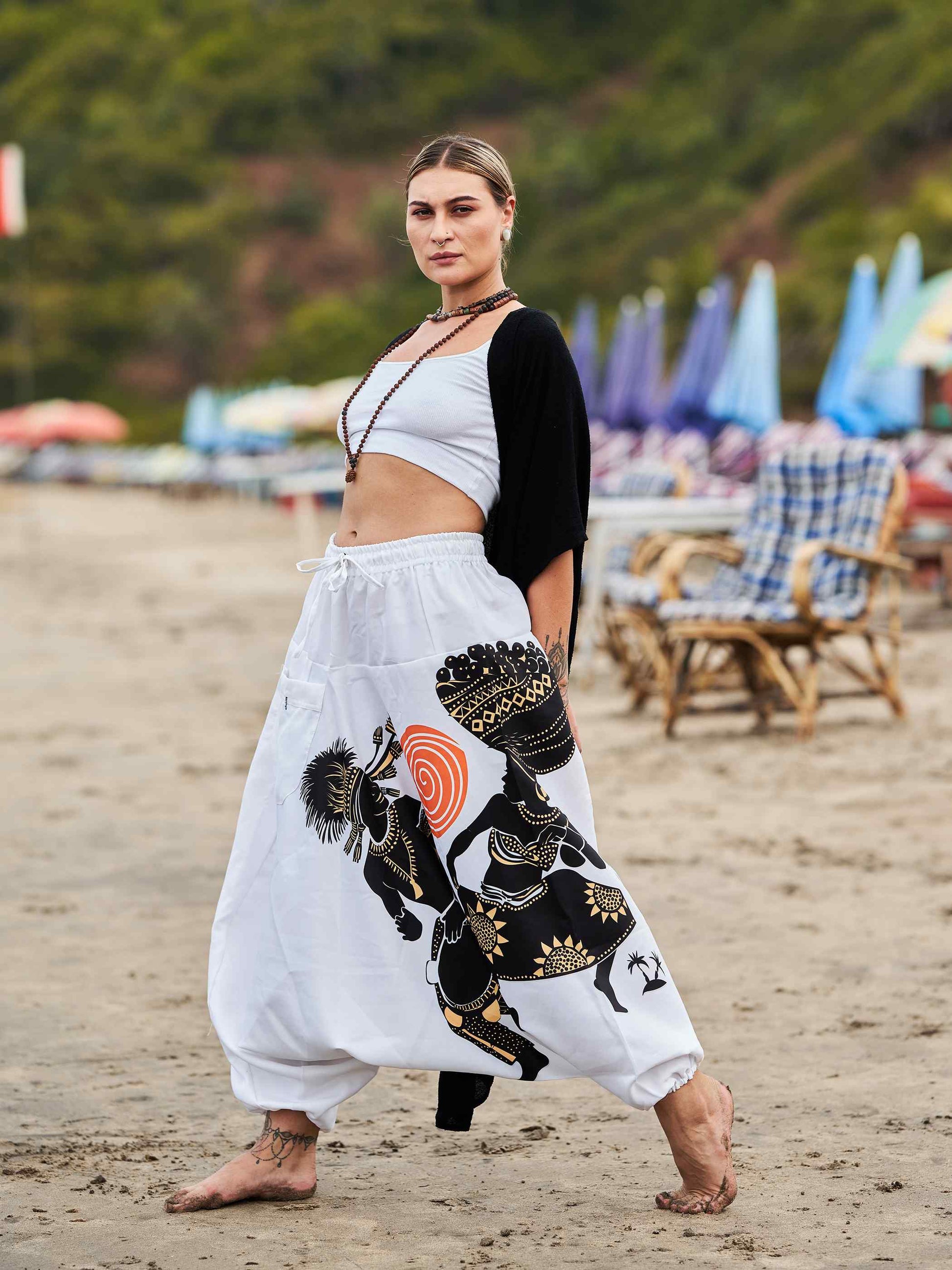 Buy Women's Tribal Playing Drum Print Baggy Balloon Aladdin Harem Pants