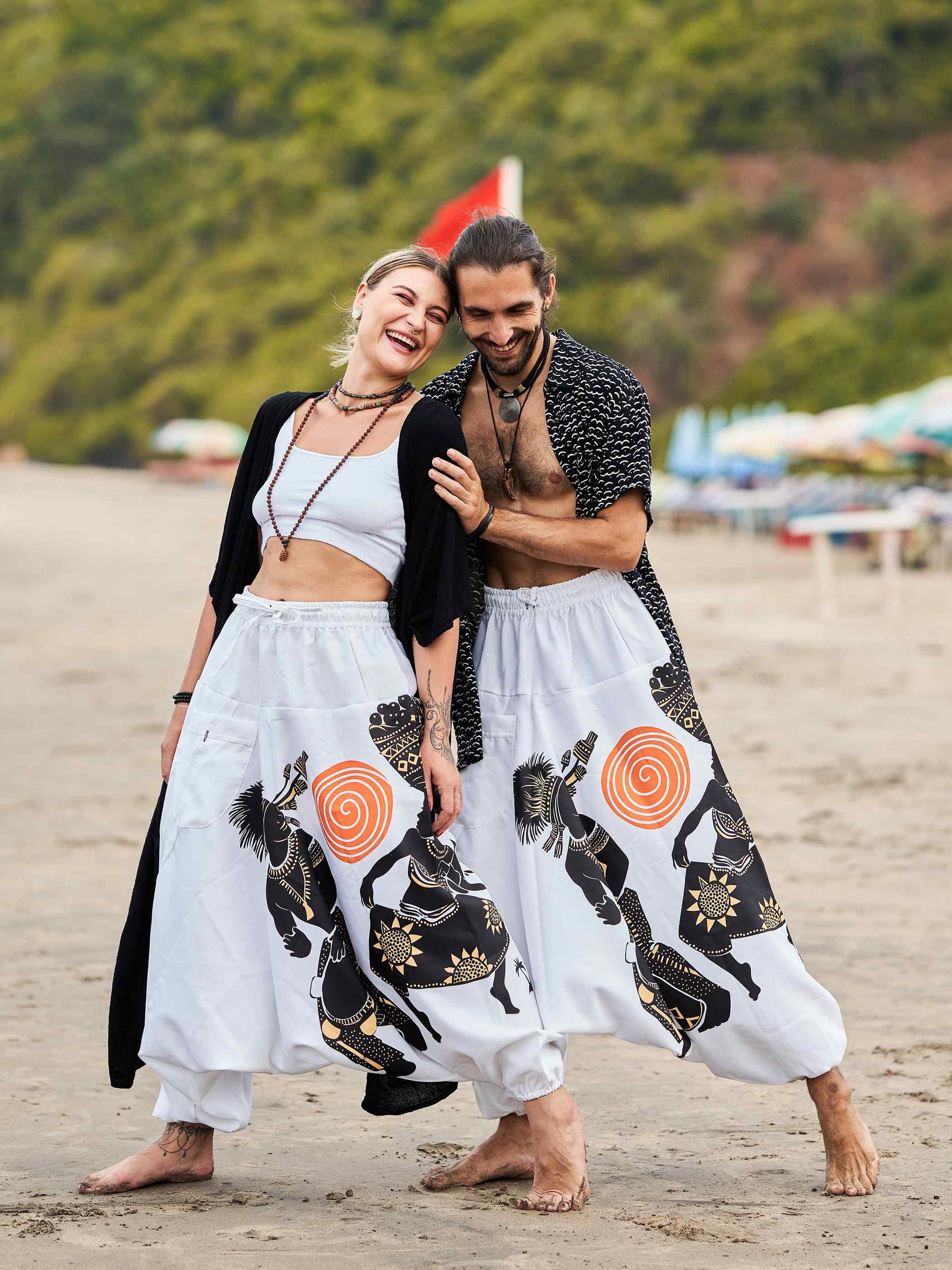 Buy Men's Tribal Playing Drum Print Baggy Balloon Aladdin Harem Pants