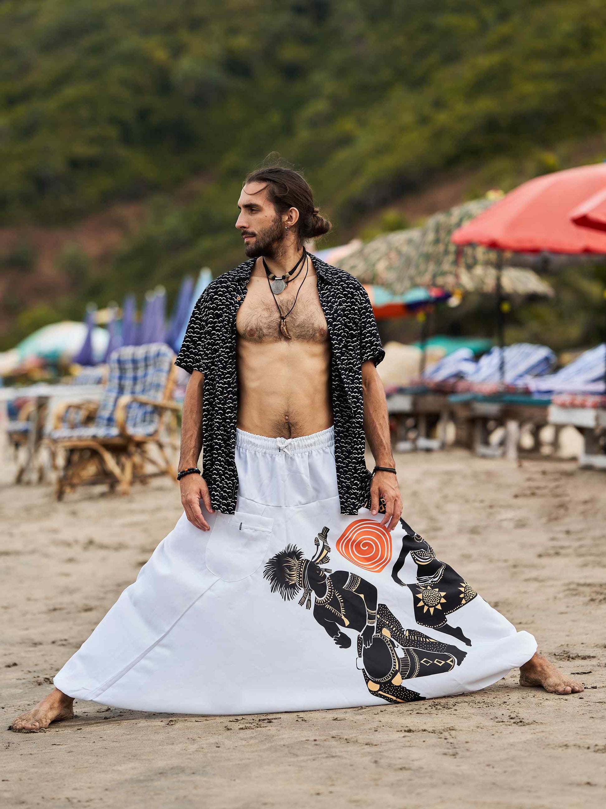Buy Men's Tribal Playing Drum Print Baggy Balloon Aladdin Harem Pants