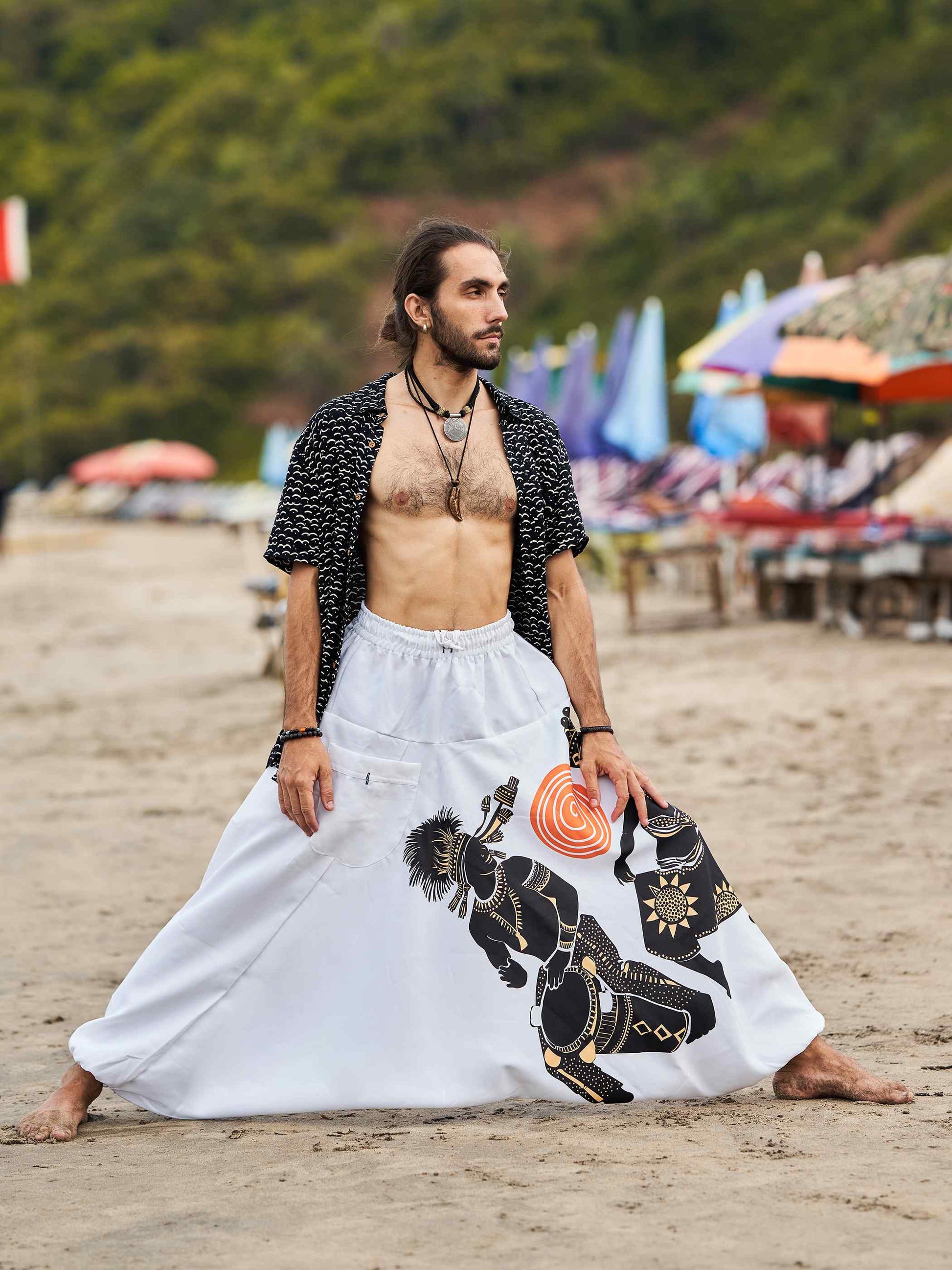 Buy Men's Tribal Playing Drum Print Baggy Balloon Aladdin Harem Pants