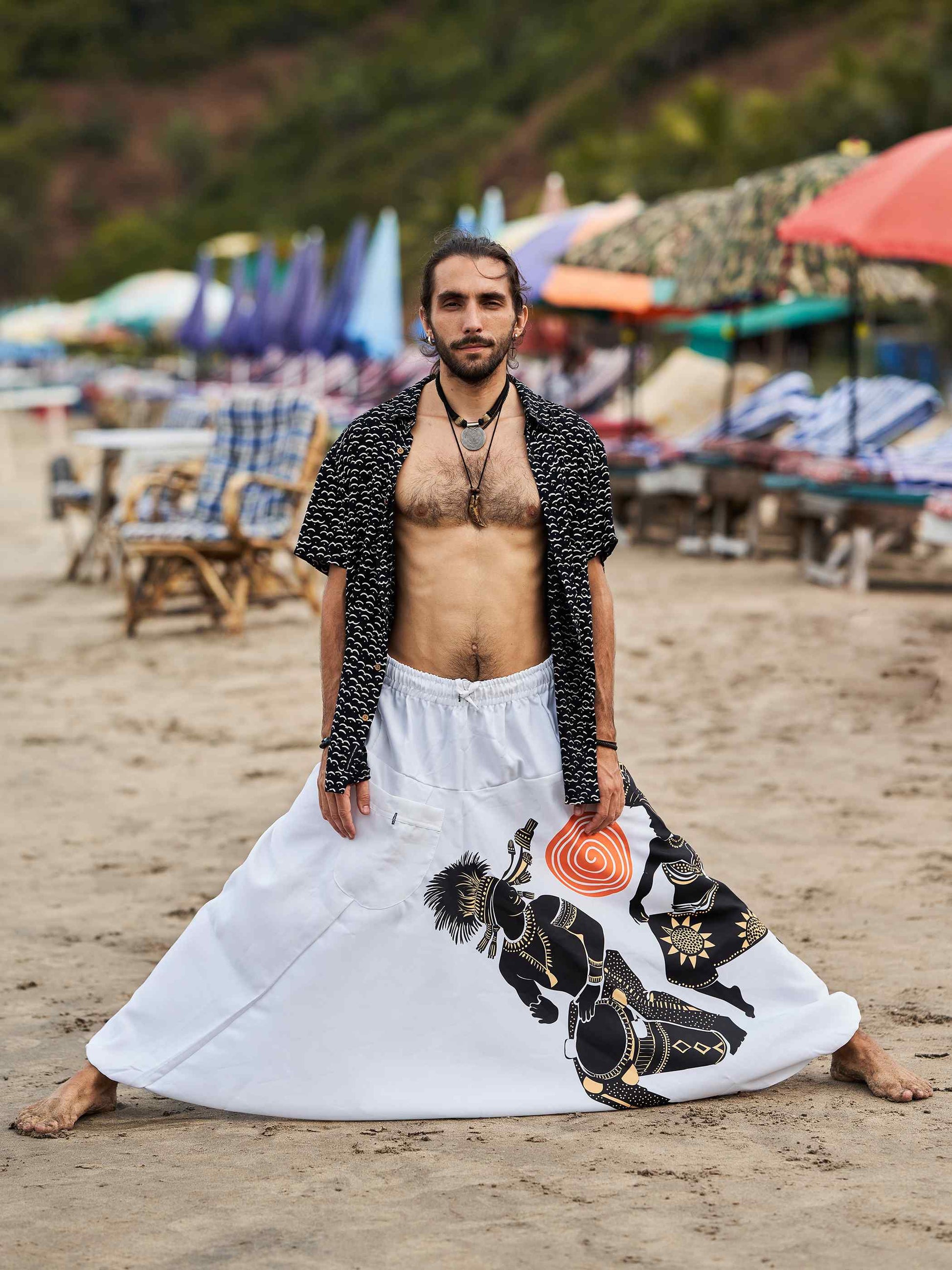 Buy Men's Tribal Playing Drum Print Baggy Balloon Aladdin Harem Pants