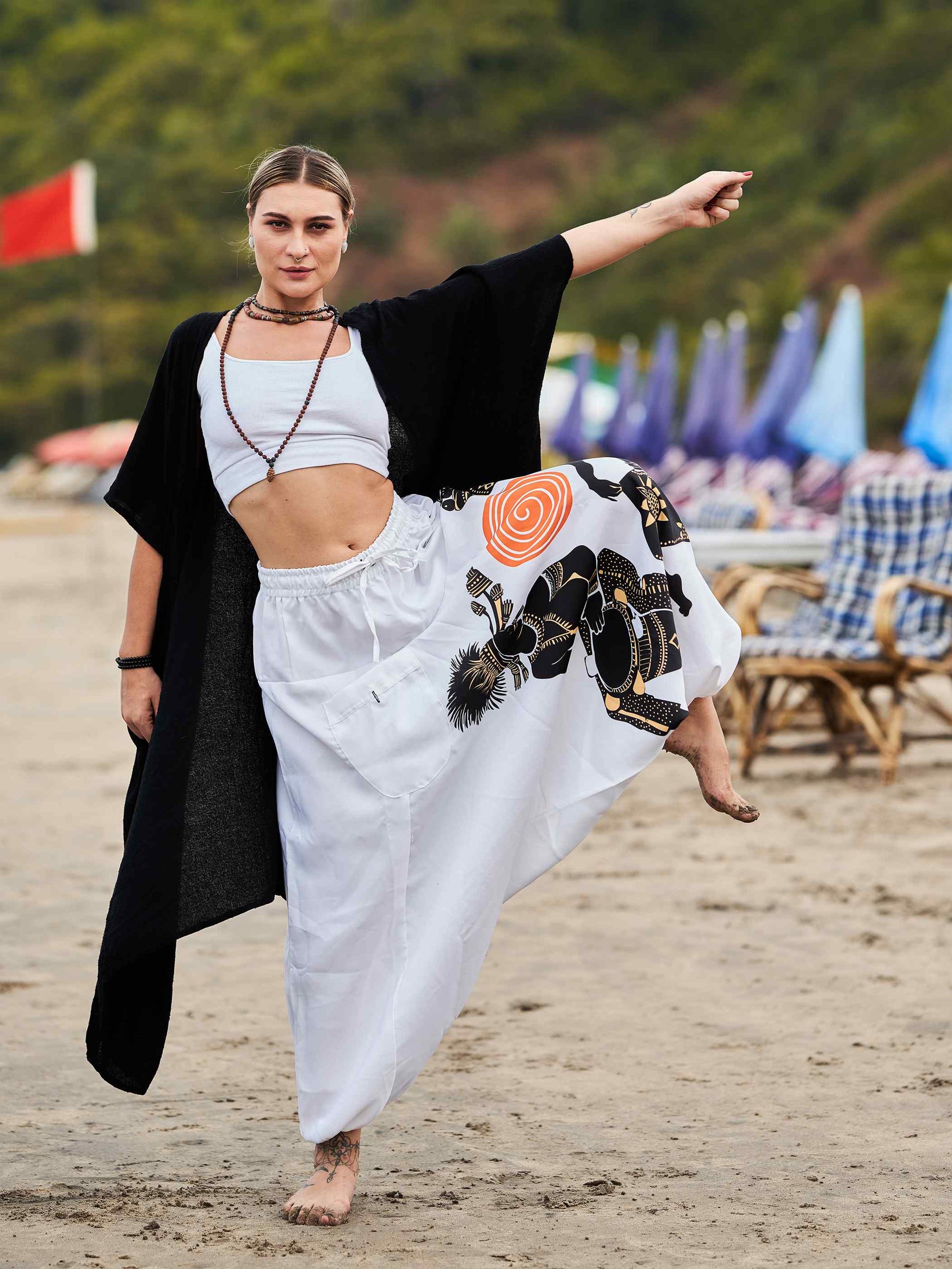 Buy Women's Tribal Playing Drum Print Baggy Balloon Aladdin Harem Pants
