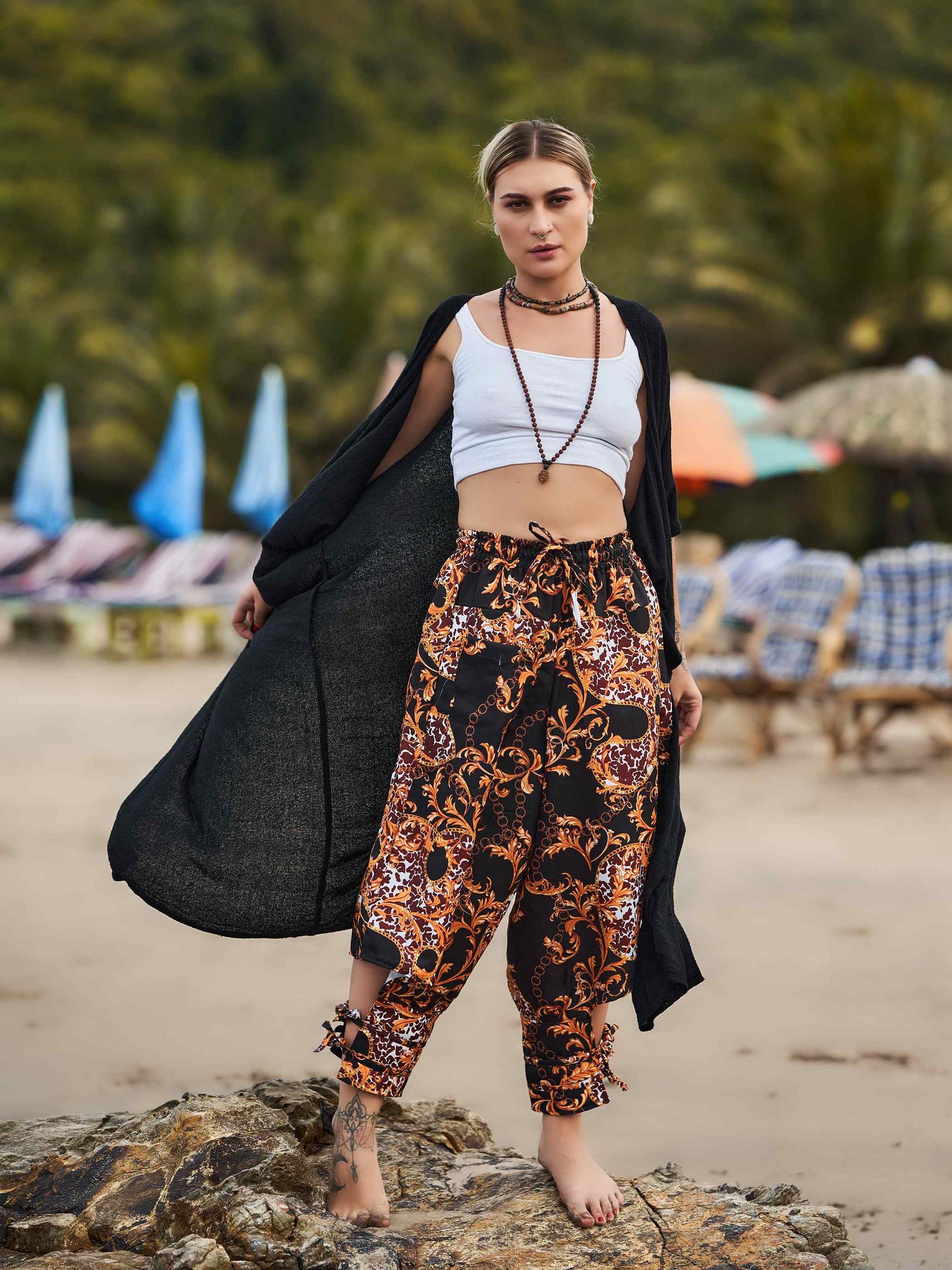 Buy Women's Abstract Floral Print Bohemian Hippy Harem Pants For Yoga