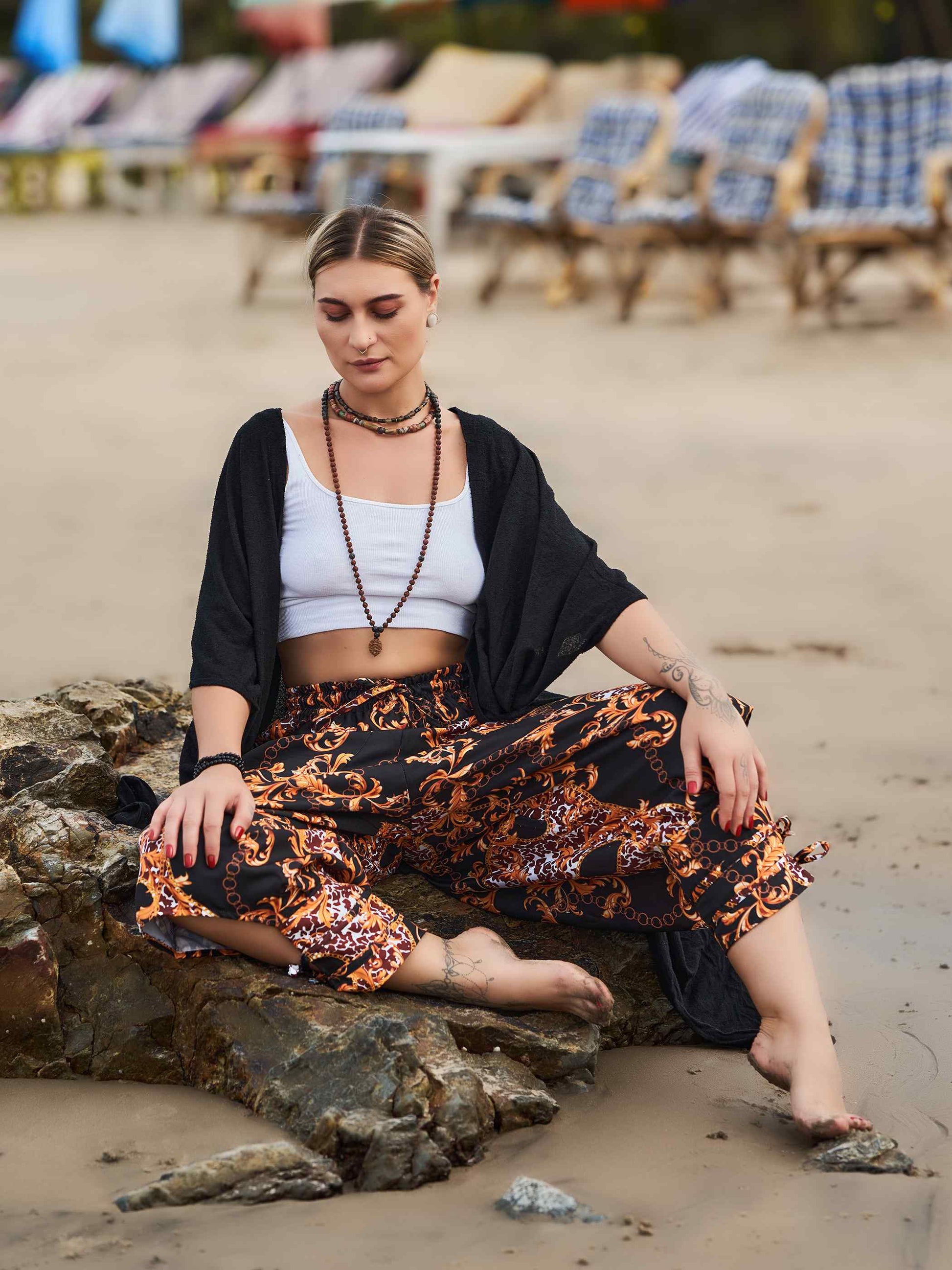 Buy Women's Abstract Floral Print Bohemian Hippy Harem Pants For Yoga