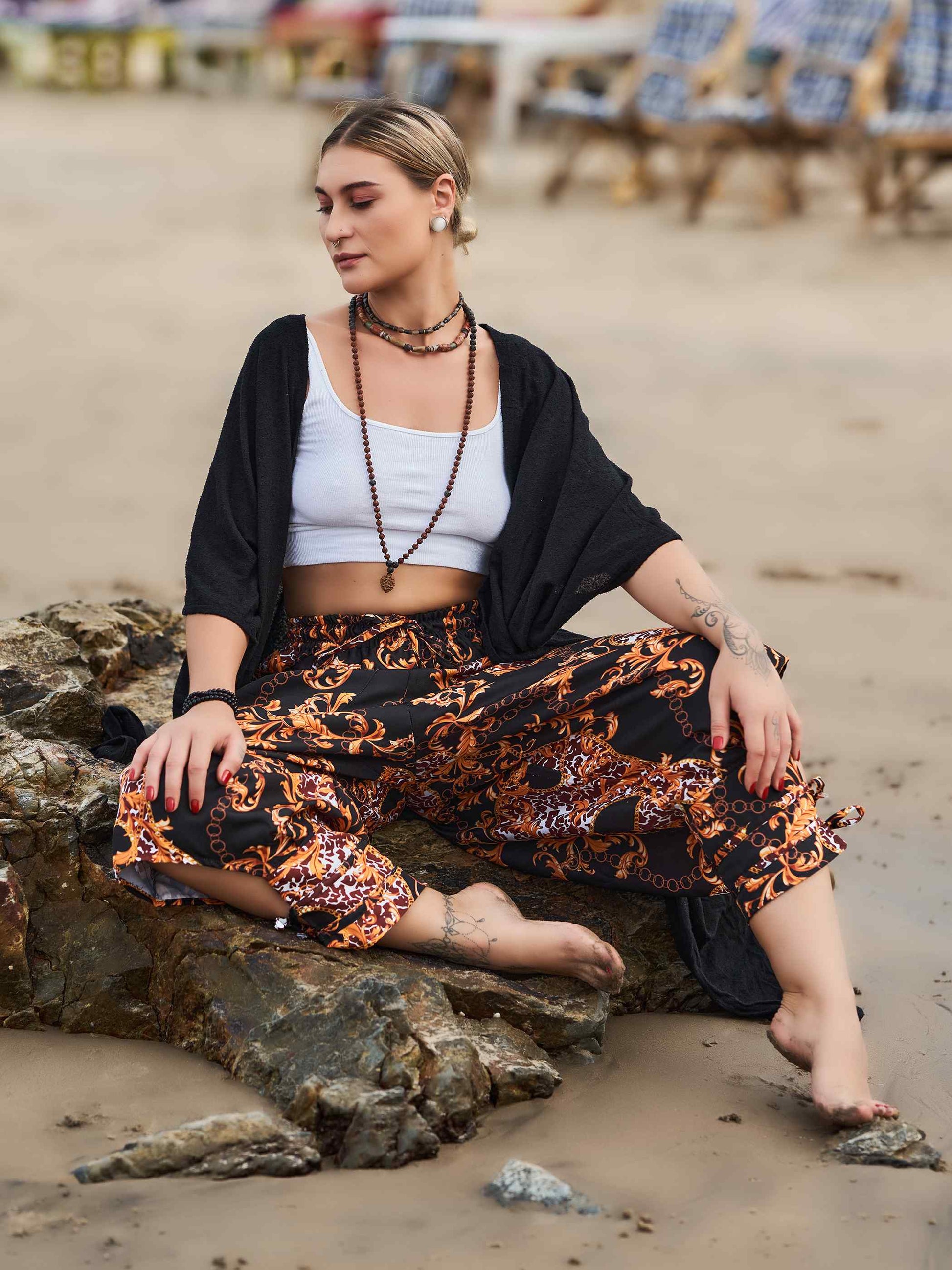 Buy Women's Abstract Floral Print Bohemian Hippy Harem Pants For Yoga