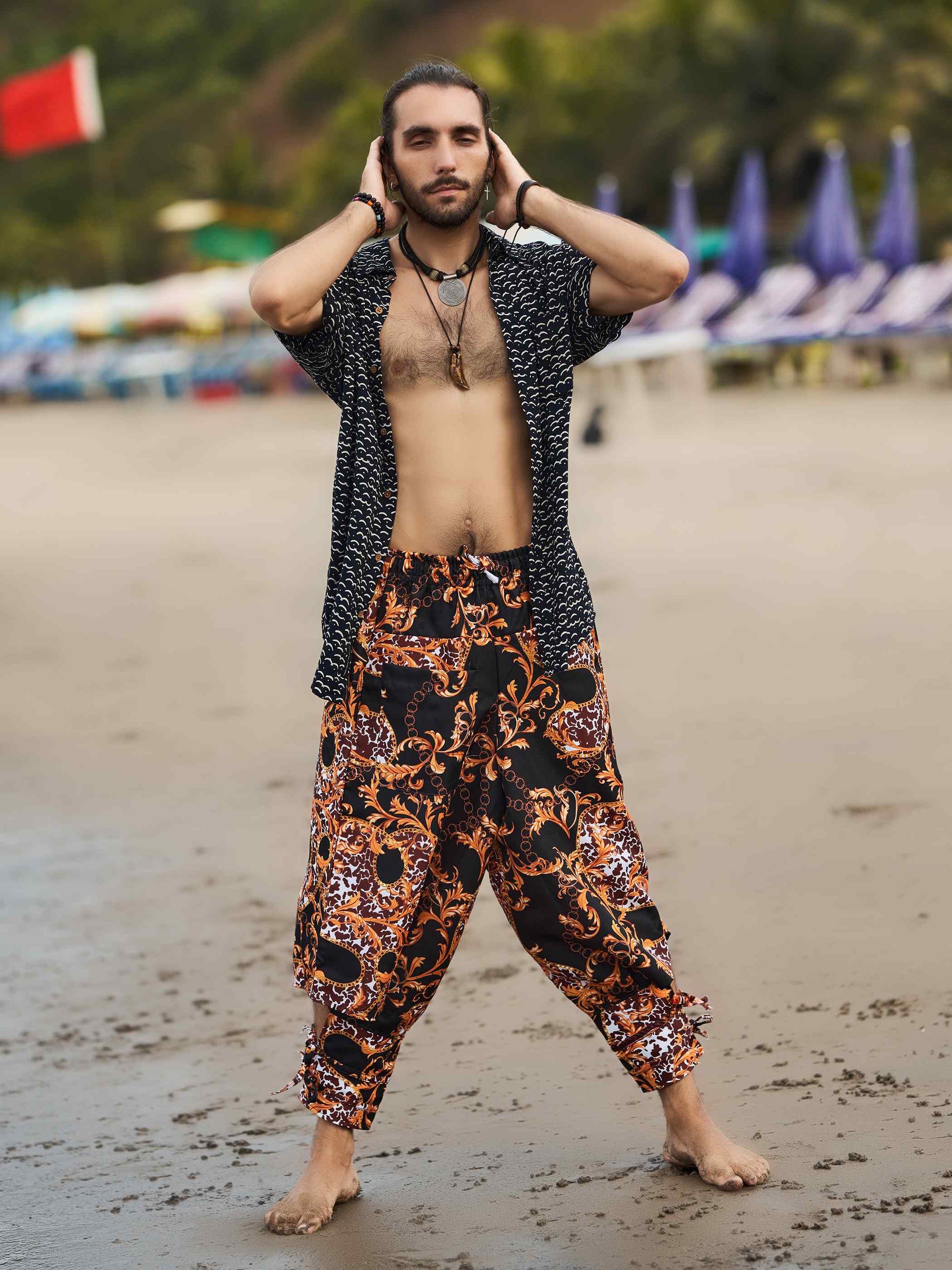 Buy Men's Abstract Floral Print Bohemian Hippy Harem Pants For Yoga