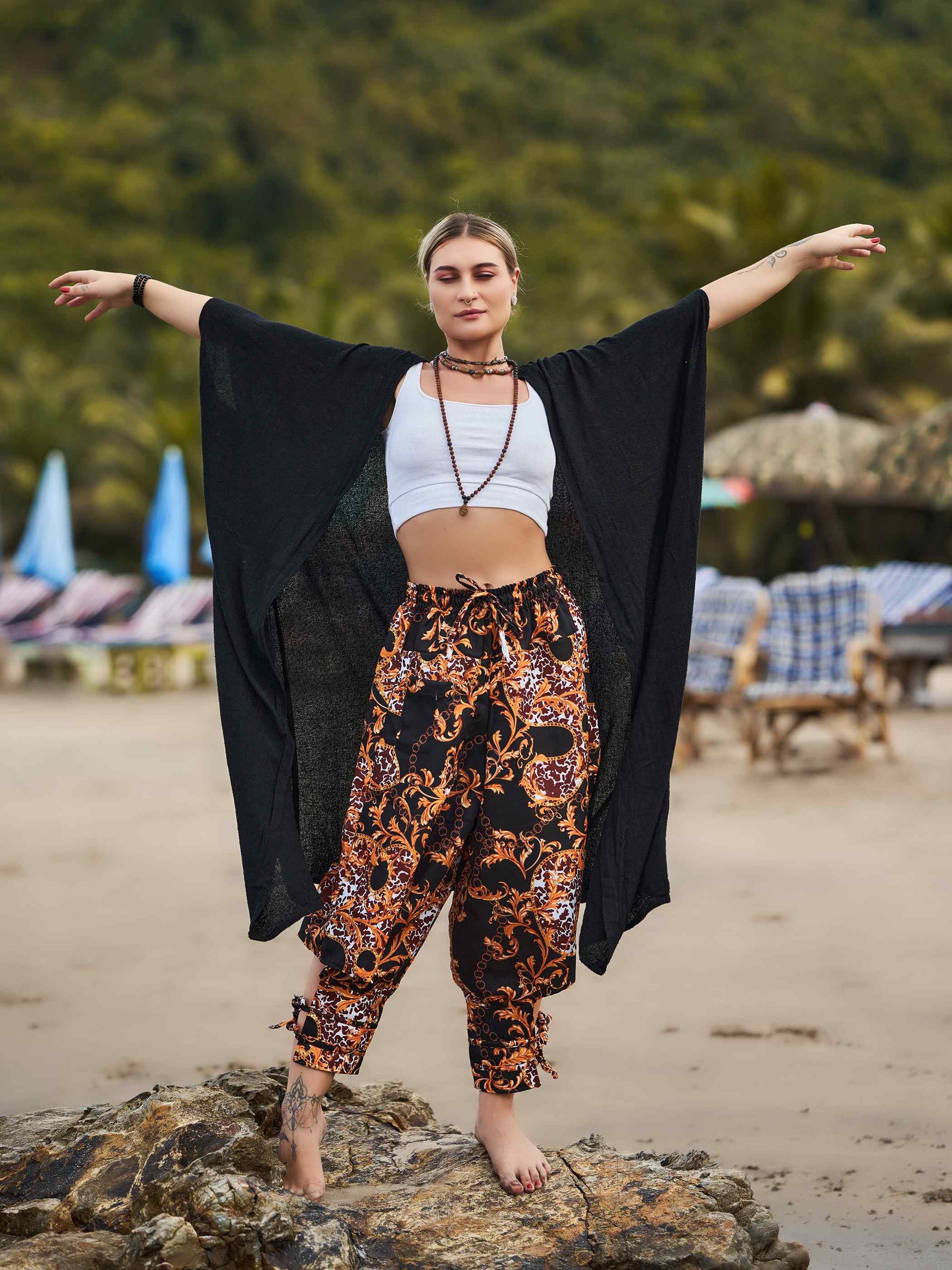 Buy Women's Abstract Floral Print Bohemian Hippy Harem Pants For Yoga