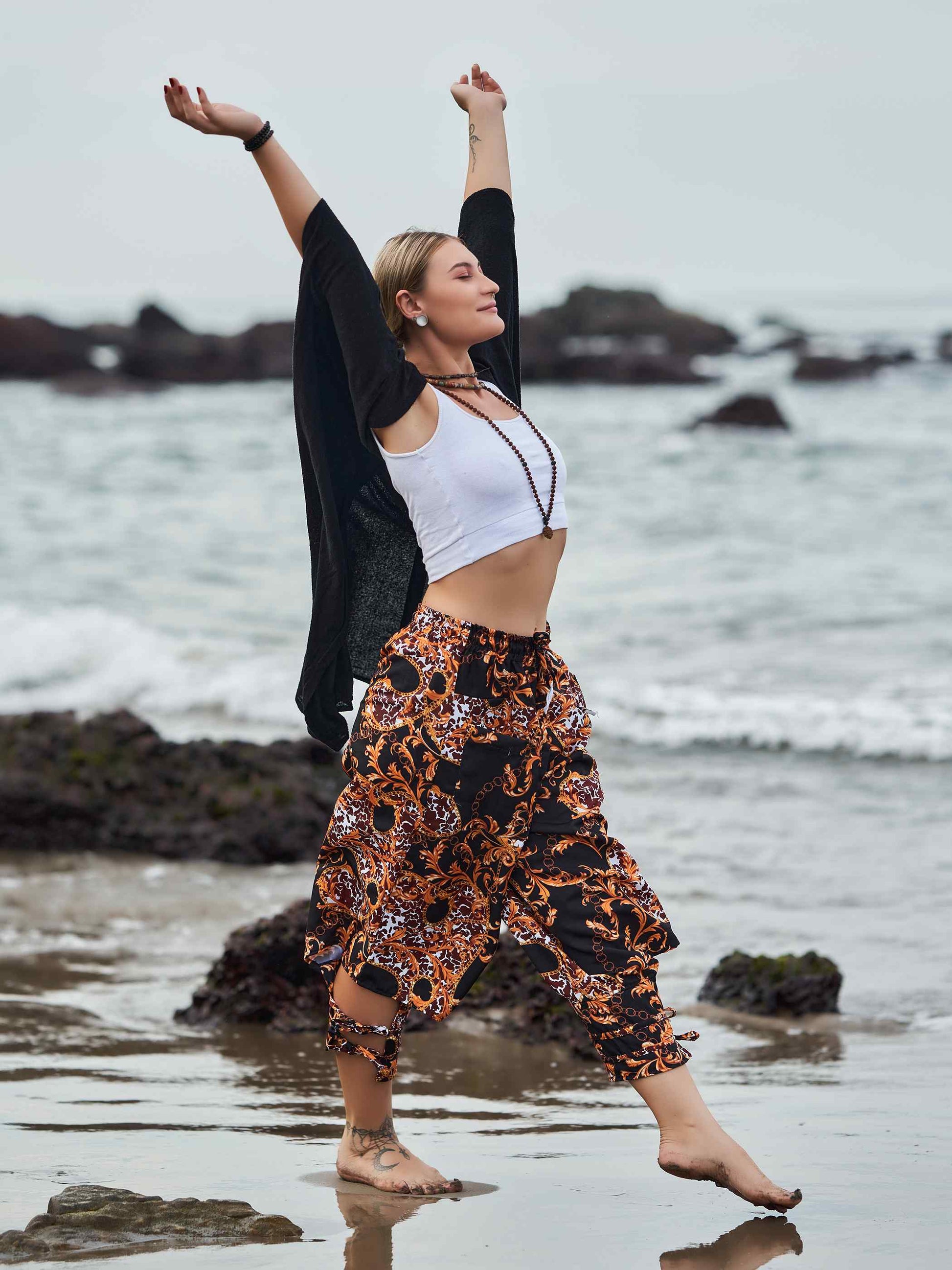 Buy Women's Abstract Floral Print Bohemian Hippy Harem Pants For Yoga