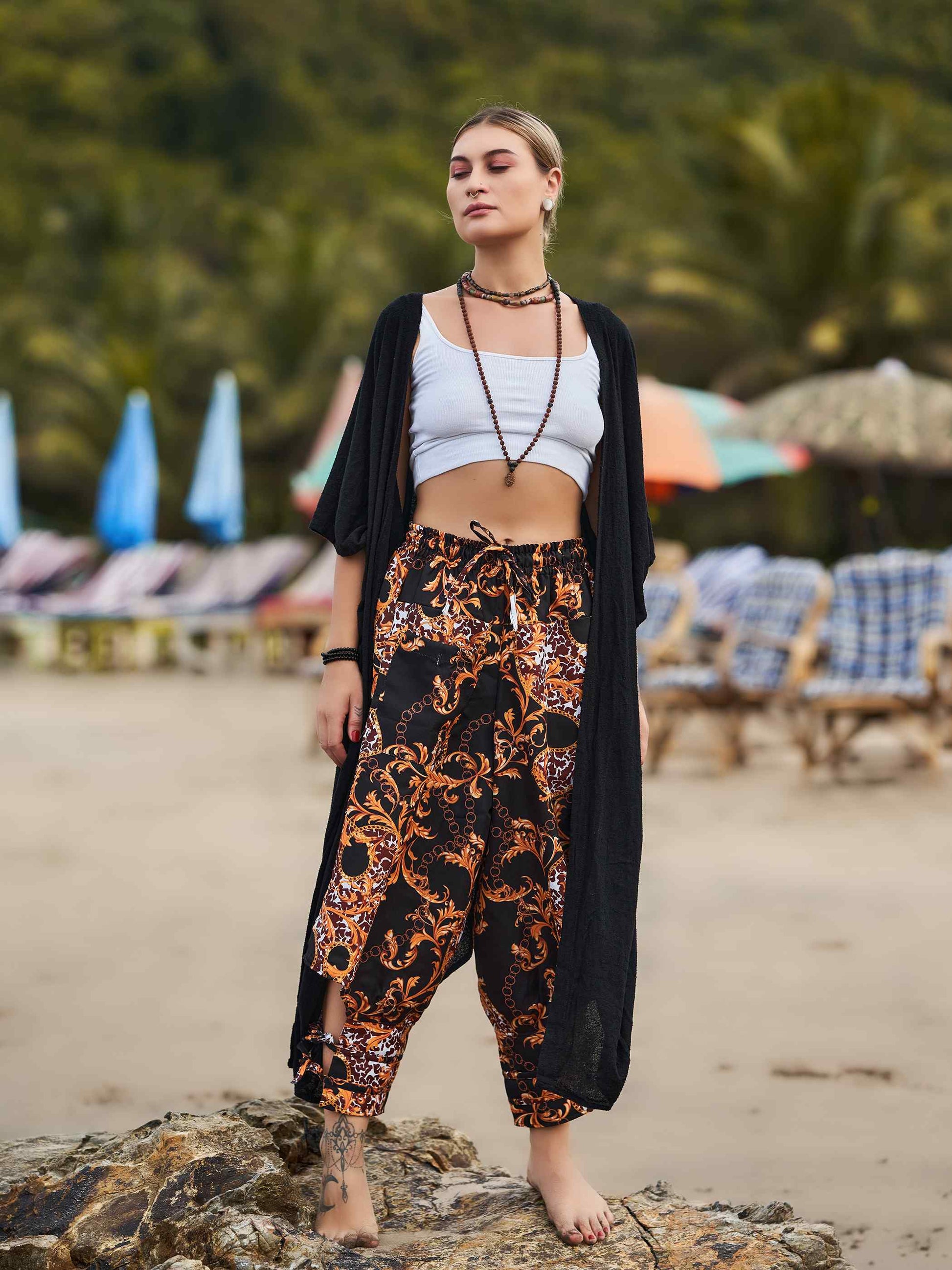 Buy Women's Abstract Floral Print Bohemian Hippy Harem Pants For Yoga