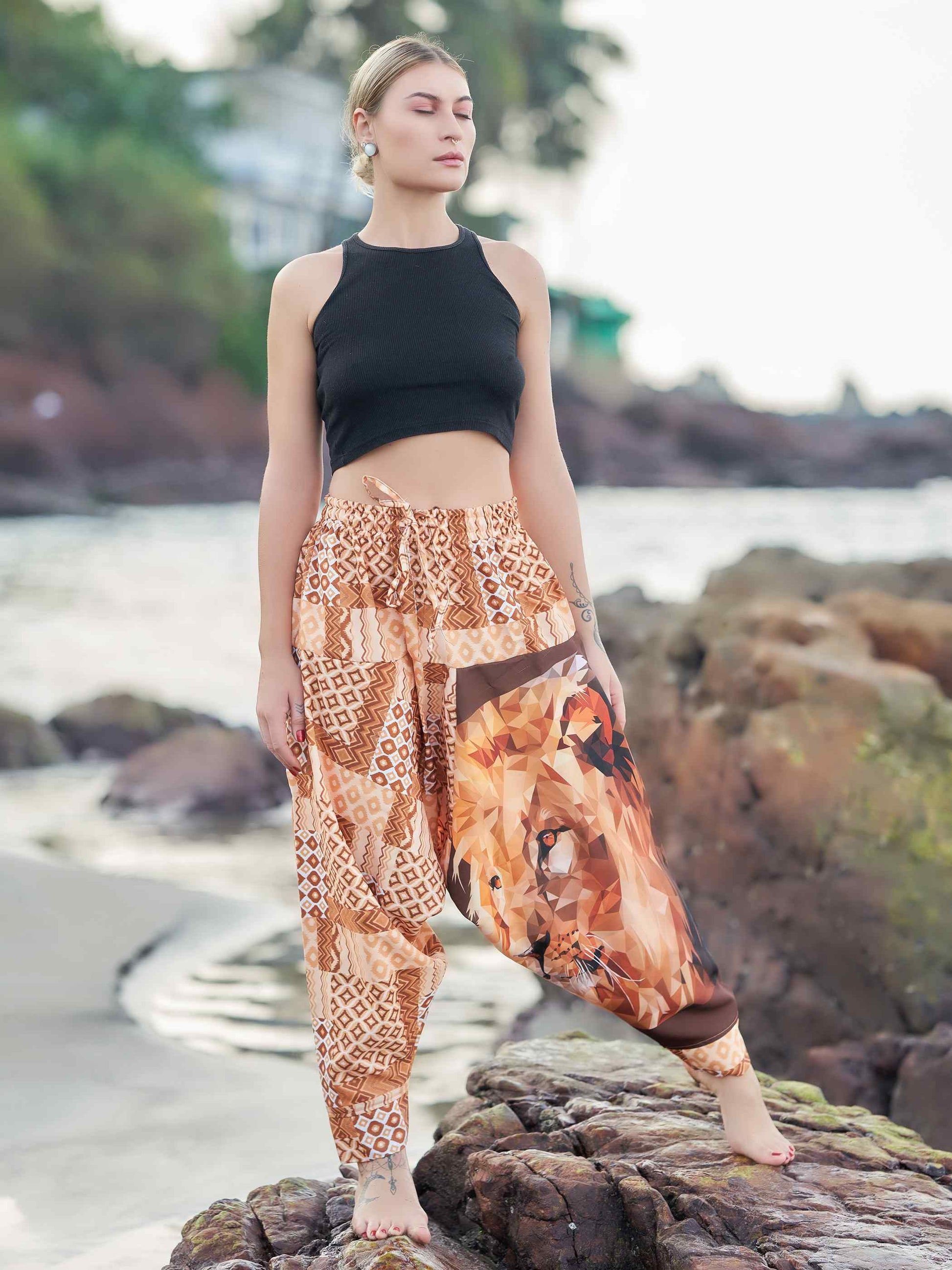 Buy Women's Boho Lion Genie Bohemian Hippy Unisex Harem Pants For Dance Travel