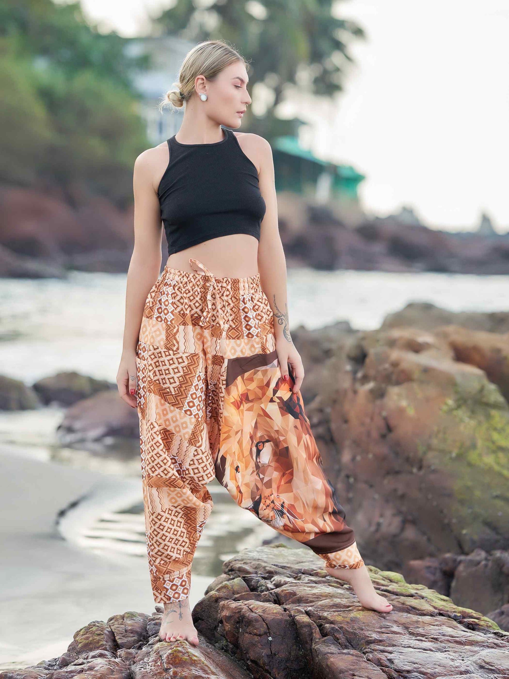 Buy Women's Boho Lion Genie Bohemian Hippy Unisex Harem Pants For Dance Travel