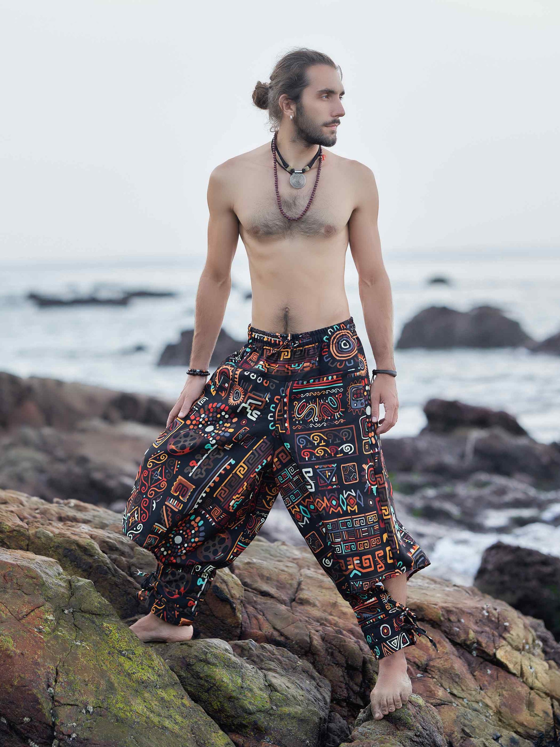 Unique Wrap Around Design Men's Hippie Pants