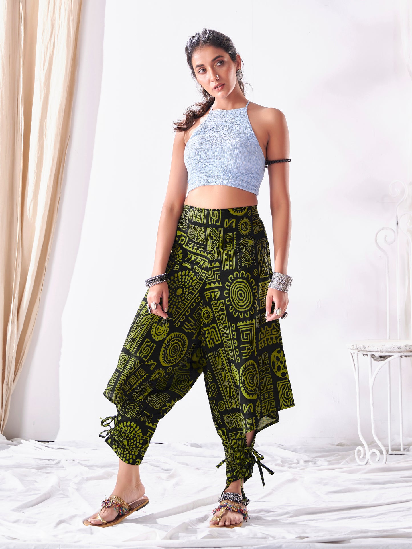 Buy Women's Arabic Neon Green Boho Baggy Harem Track Pant Unisex Yoga Dance Freesize Track Pant