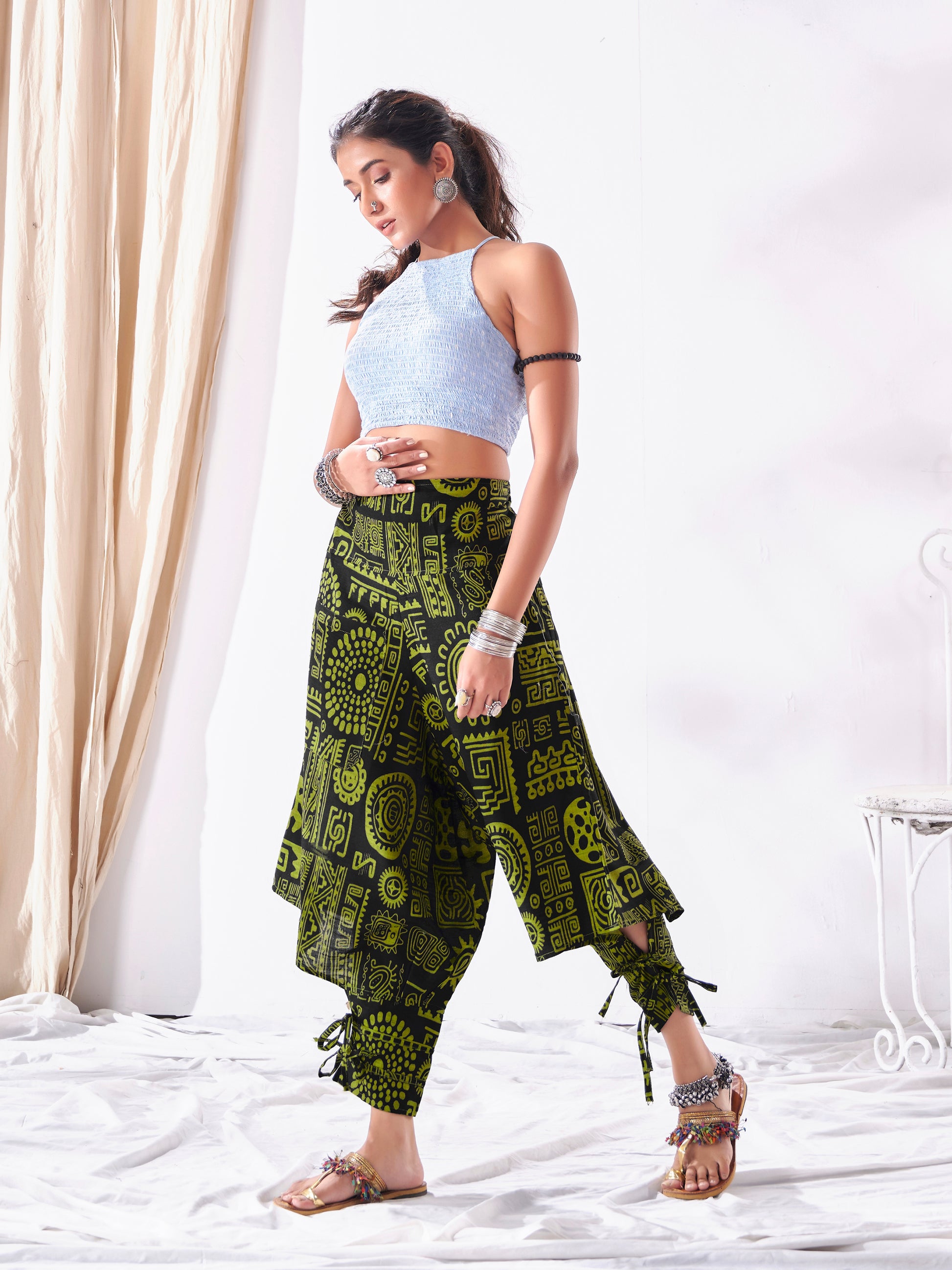 Buy Women's Arabic Neon Green Boho Baggy Harem Track Pant Unisex Yoga Dance Freesize Track Pant