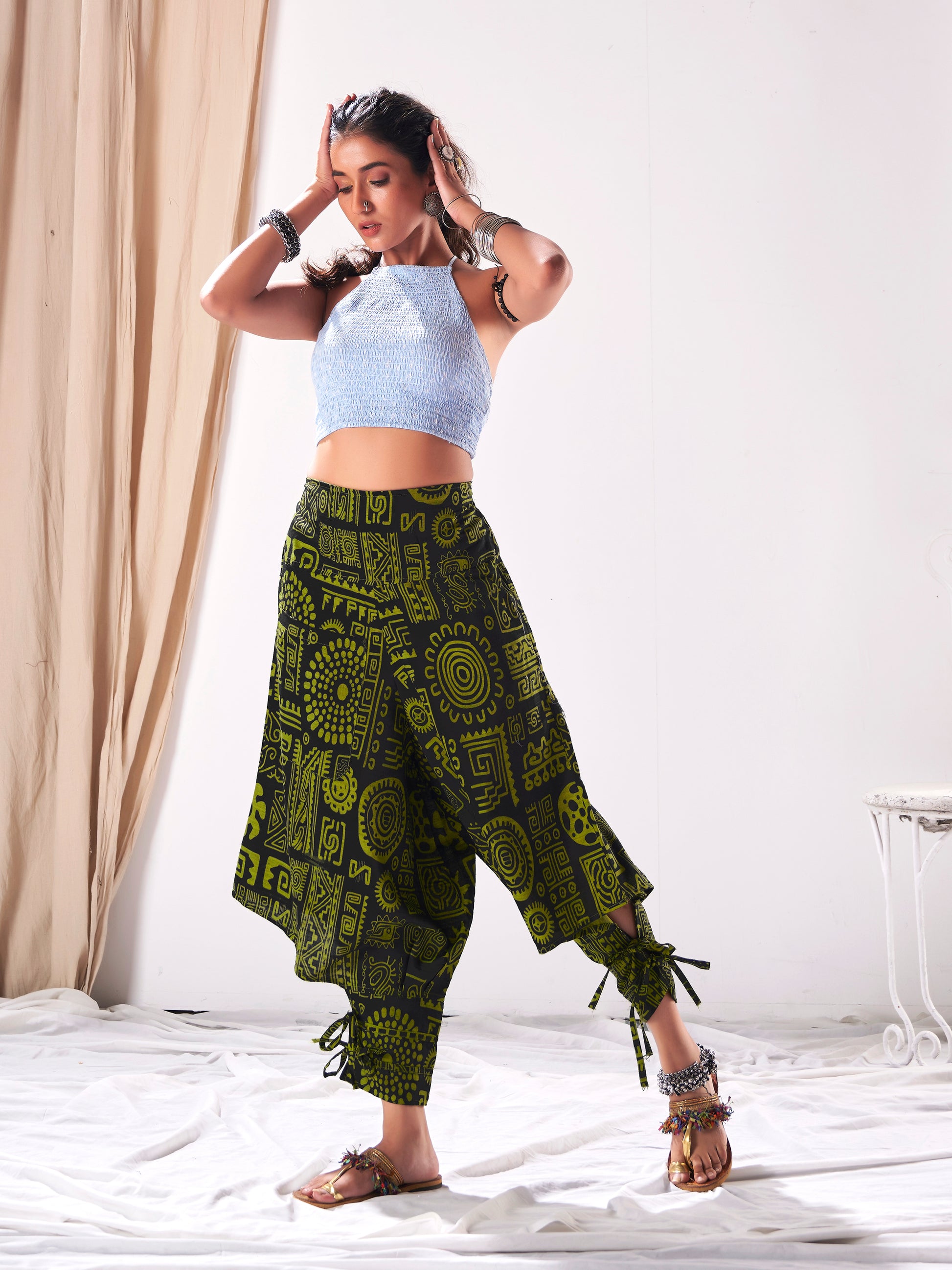 Buy Women's Arabic Neon Green Boho Baggy Harem Track Pant Unisex Yoga Dance Freesize Track Pant