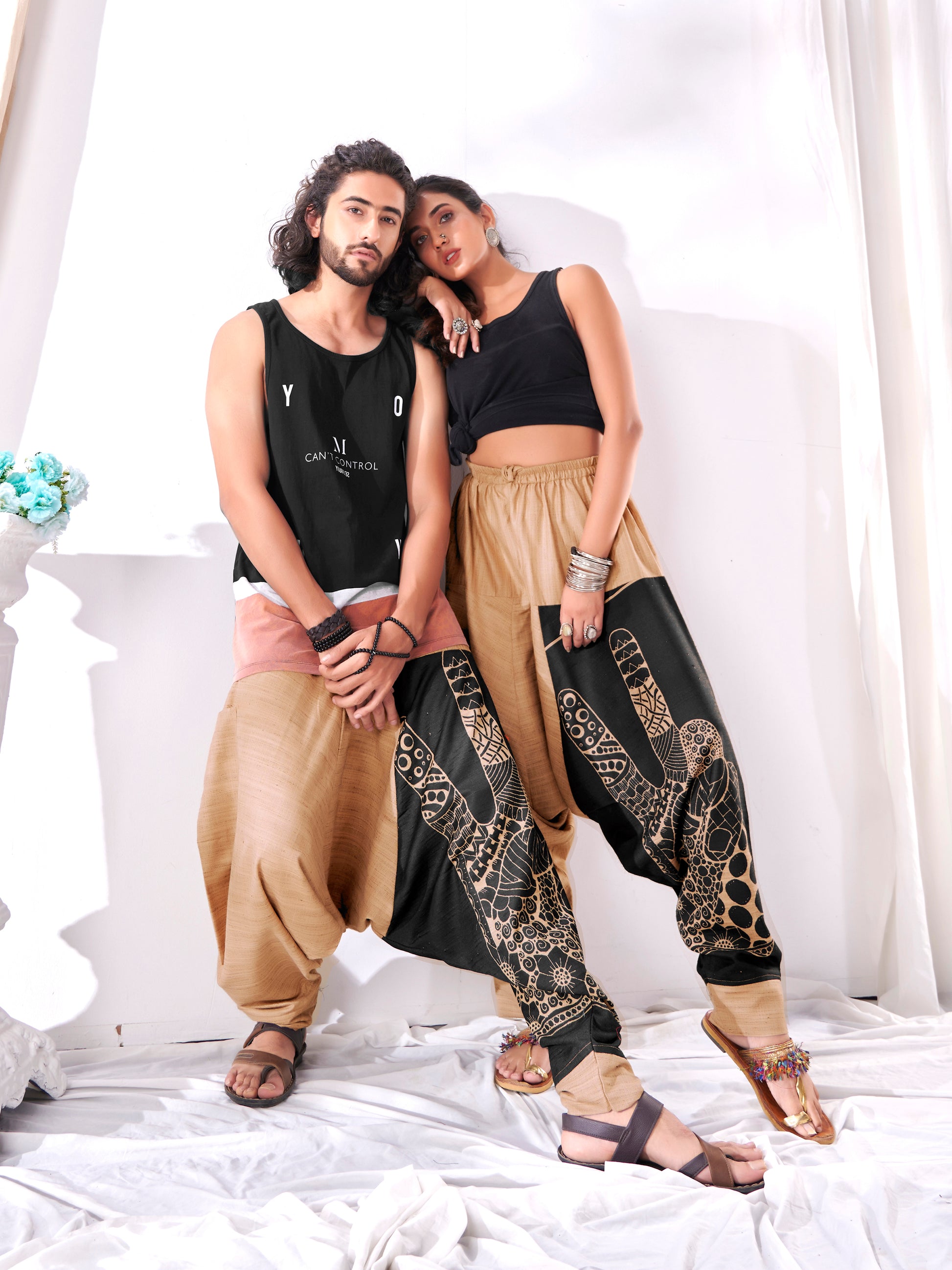 Buy Men's Brown Peace Aladdin Hippy Boho Harem Pants Unisex Yoga Dance Travel Track Pant