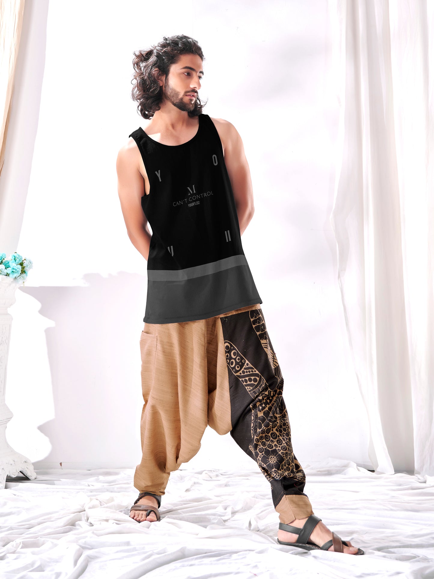 Buy Men's Brown Peace Aladdin Hippy Boho Harem Pants Unisex Yoga Dance Travel Track Pant