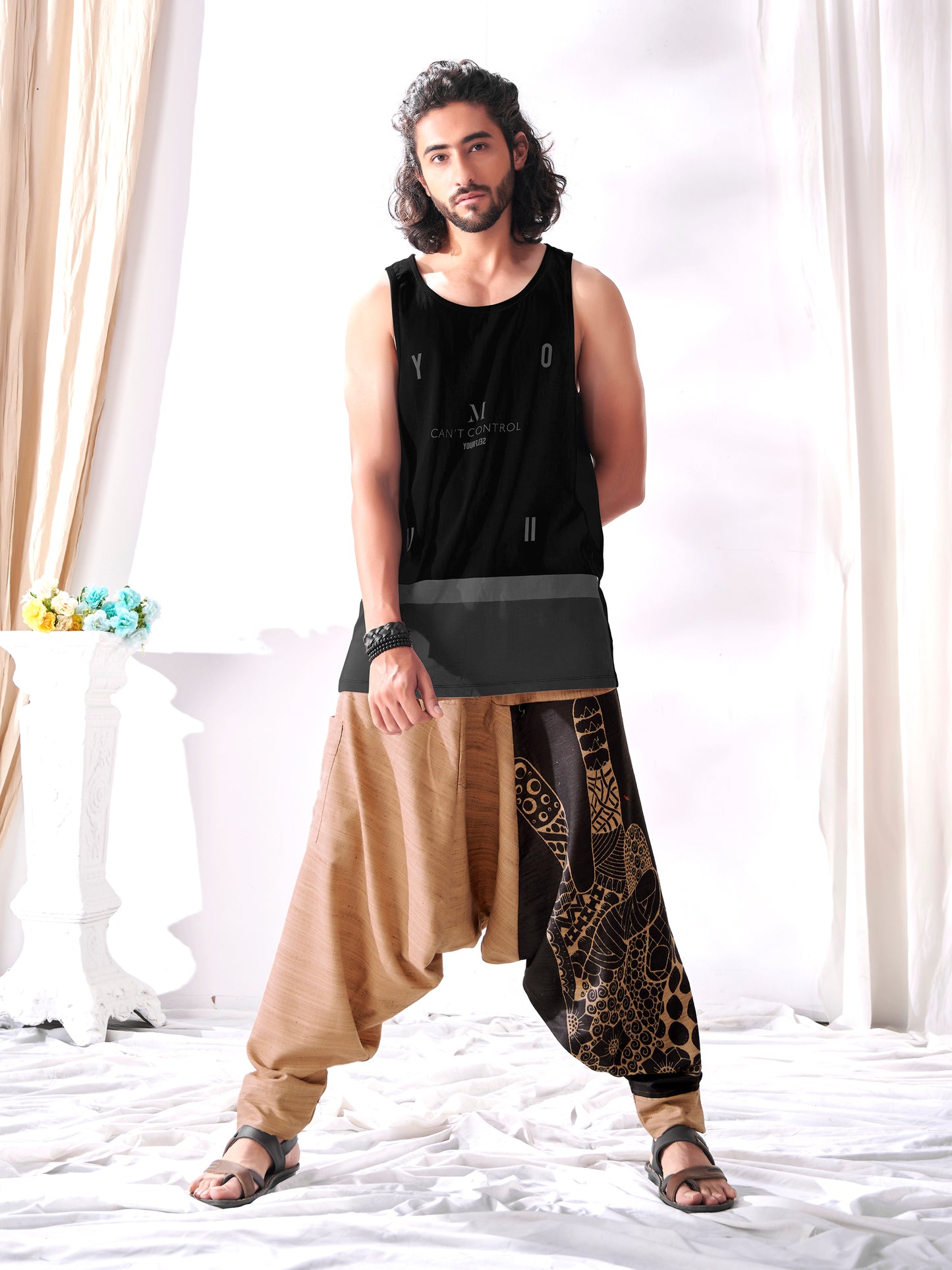 Buy Men's Brown Peace Aladdin Hippy Boho Harem Pants Unisex Yoga Dance Travel Track Pant
