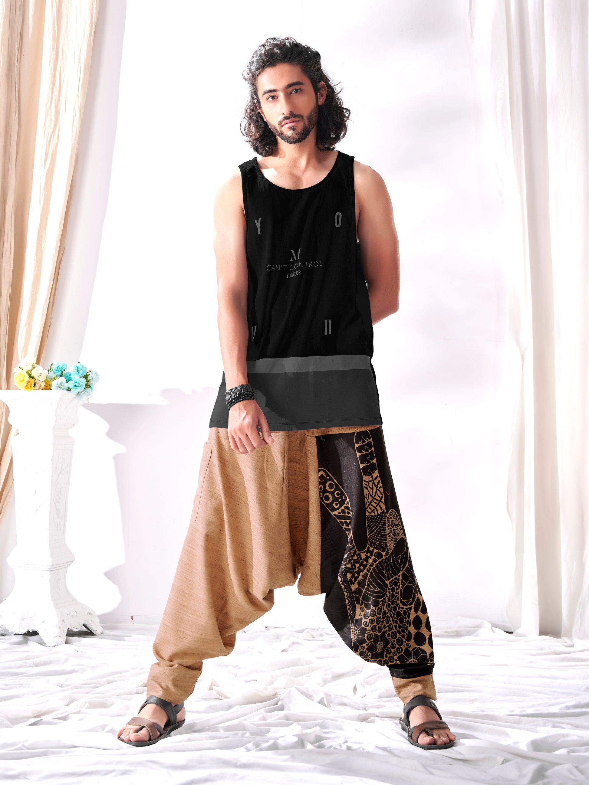 Buy Men's Brown Peace Aladdin Hippy Boho Harem Pants Unisex Yoga Dance Travel Track Pant