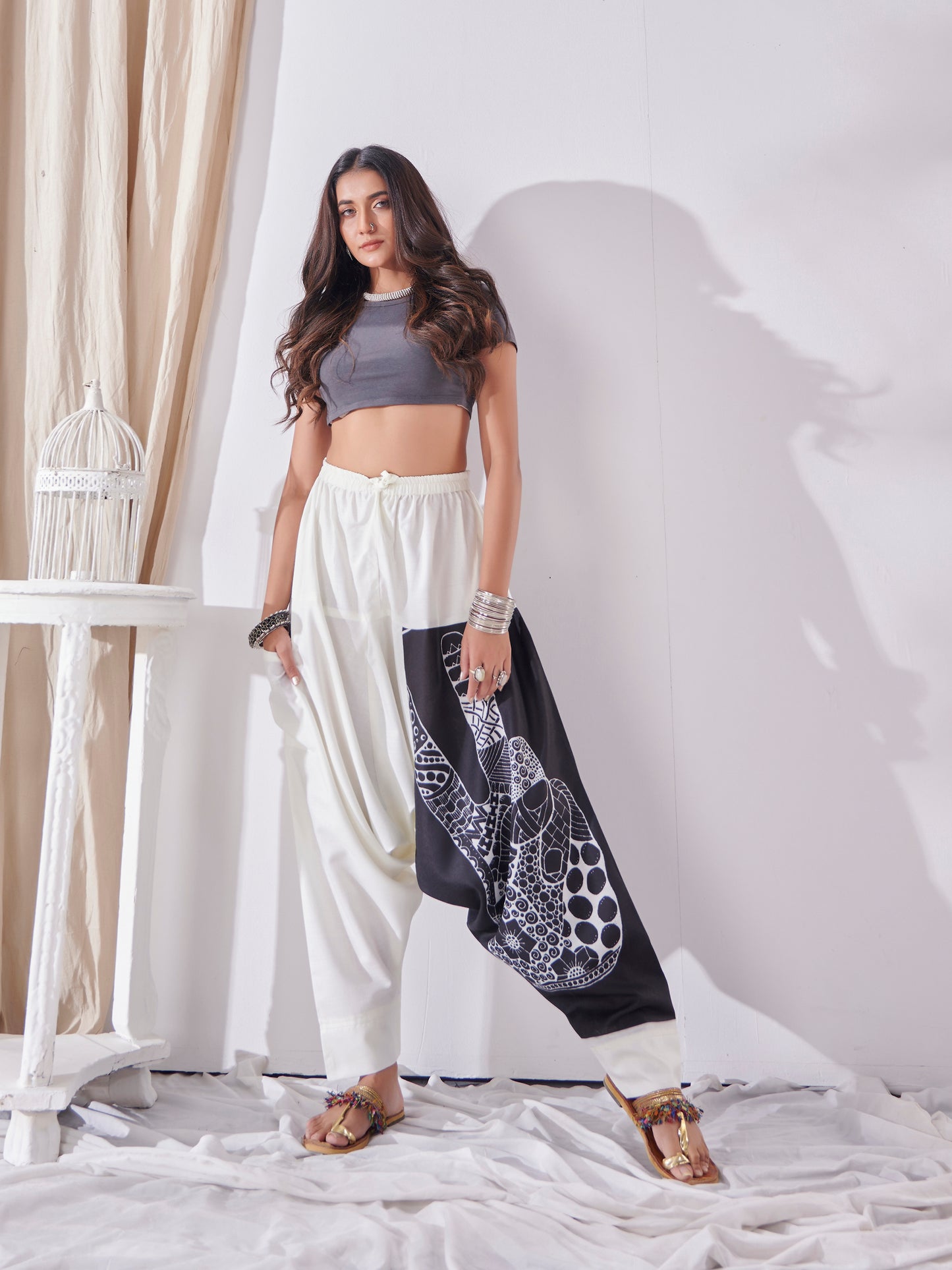 Buy Women's White Genie Aladdin Ninja Hippy Boho Harem Pants For Yoga Dance Travel Unisex Pants