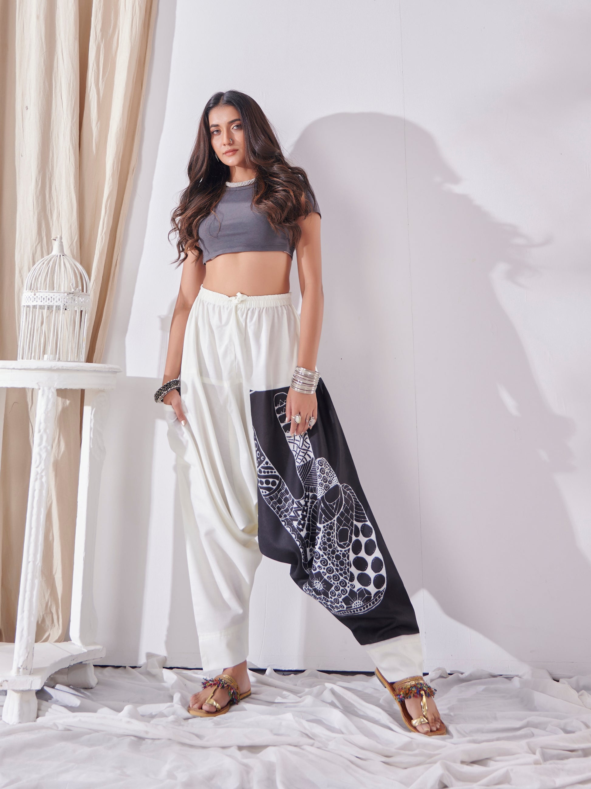 Buy Women's White Genie Aladdin Ninja Hippy Boho Harem Pants For Yoga Dance Travel Unisex Pants