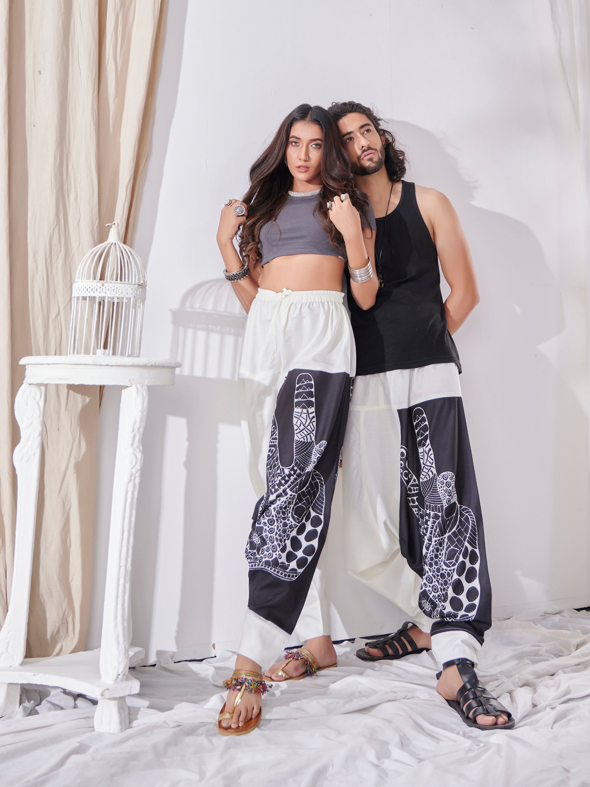 Buy Women's White Genie Aladdin Ninja Hippy Boho Harem Pants For Yoga Dance Travel Unisex Pants