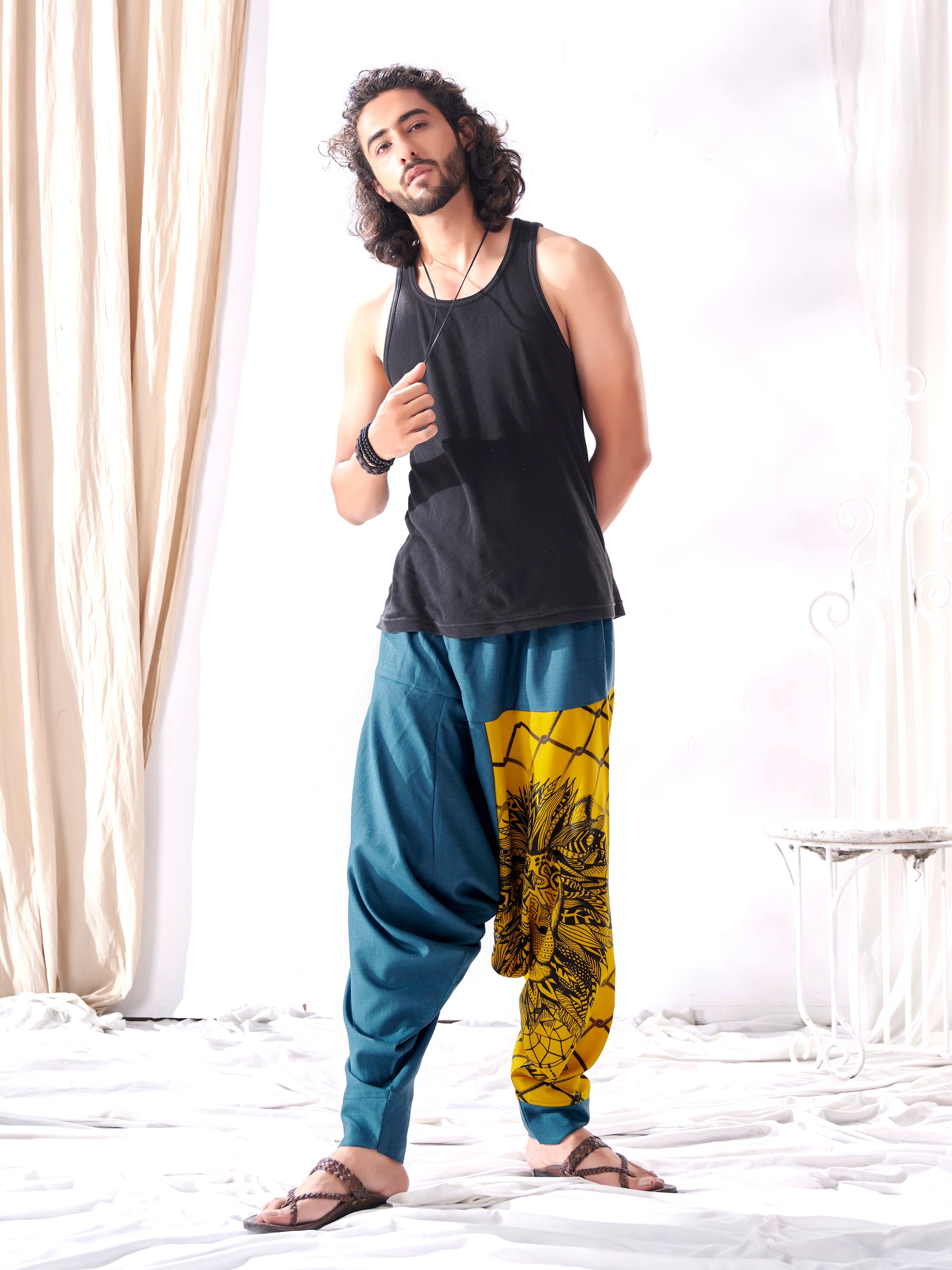 Buy Men's Bohemian Lion Print Hippy Baggy Aladdin Harem Pants For Travel Dance Yoga Unisex Animal Print Pant