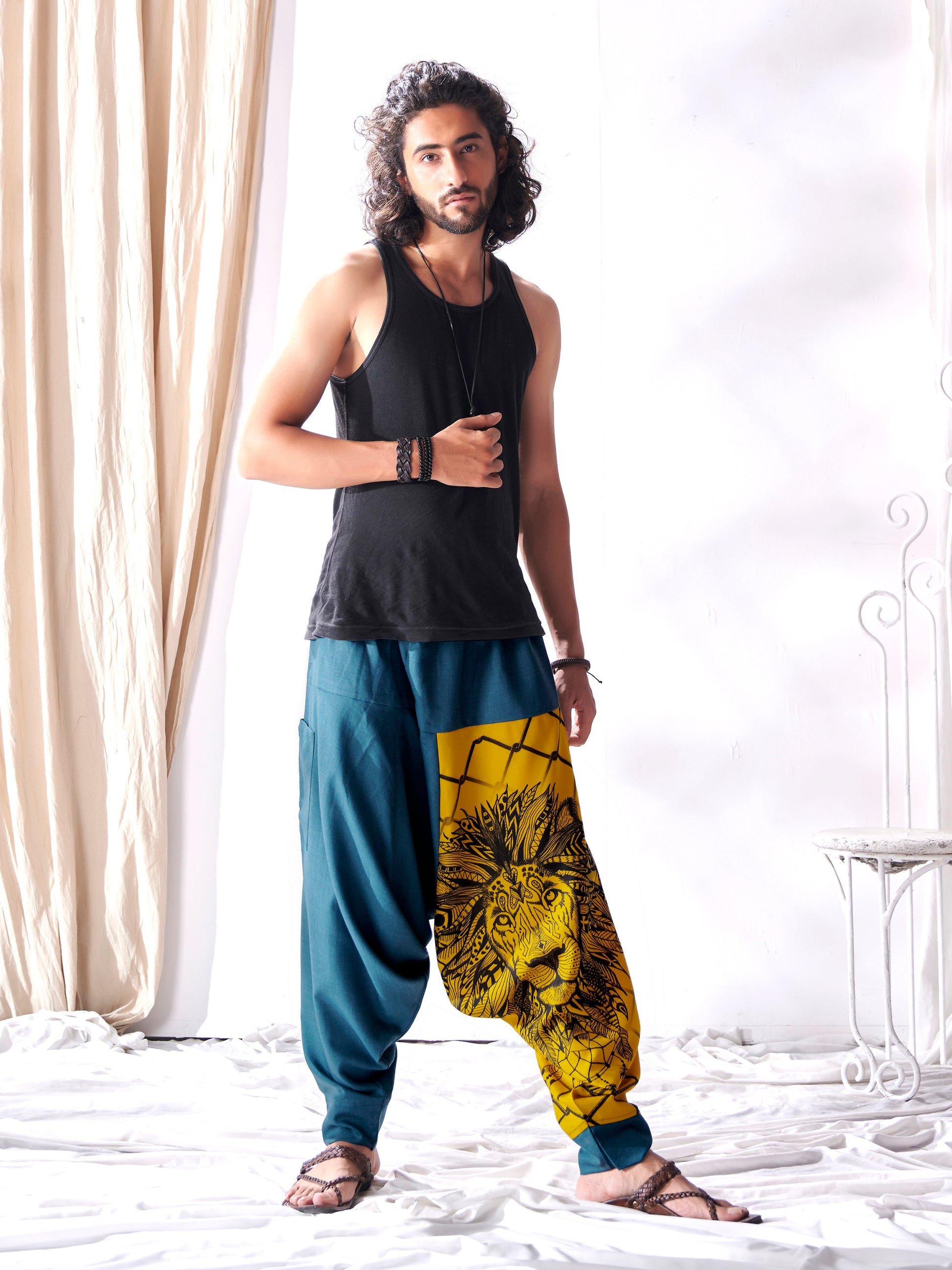 Buy Men's Bohemian Lion Print Hippy Baggy Aladdin Harem Pants For Travel Dance Yoga Unisex Animal Print Pant