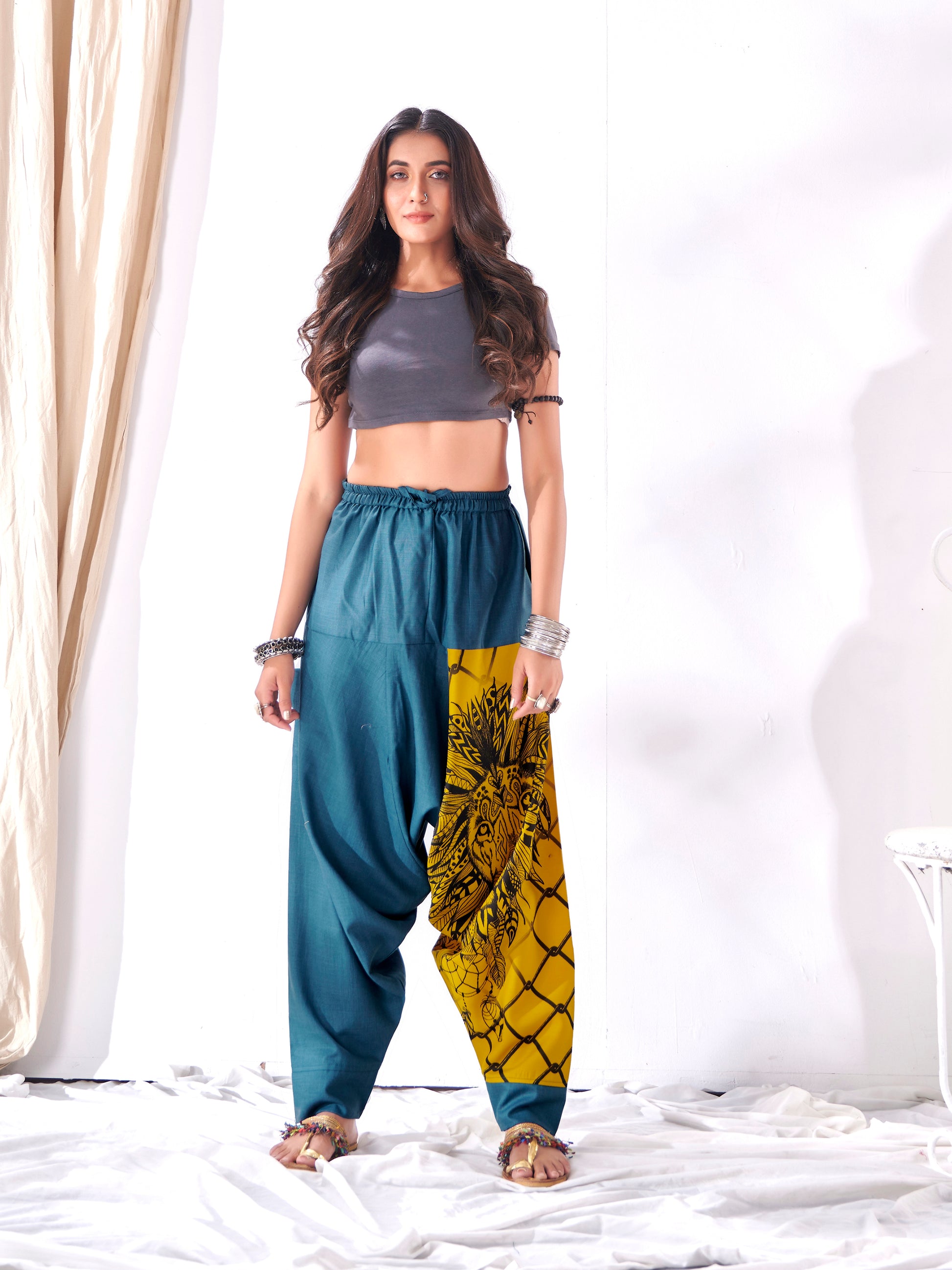 Buy Women's Bohemian Lion Print Hippy Baggy Aladdin Harem Pants For Travel Dance Yoga