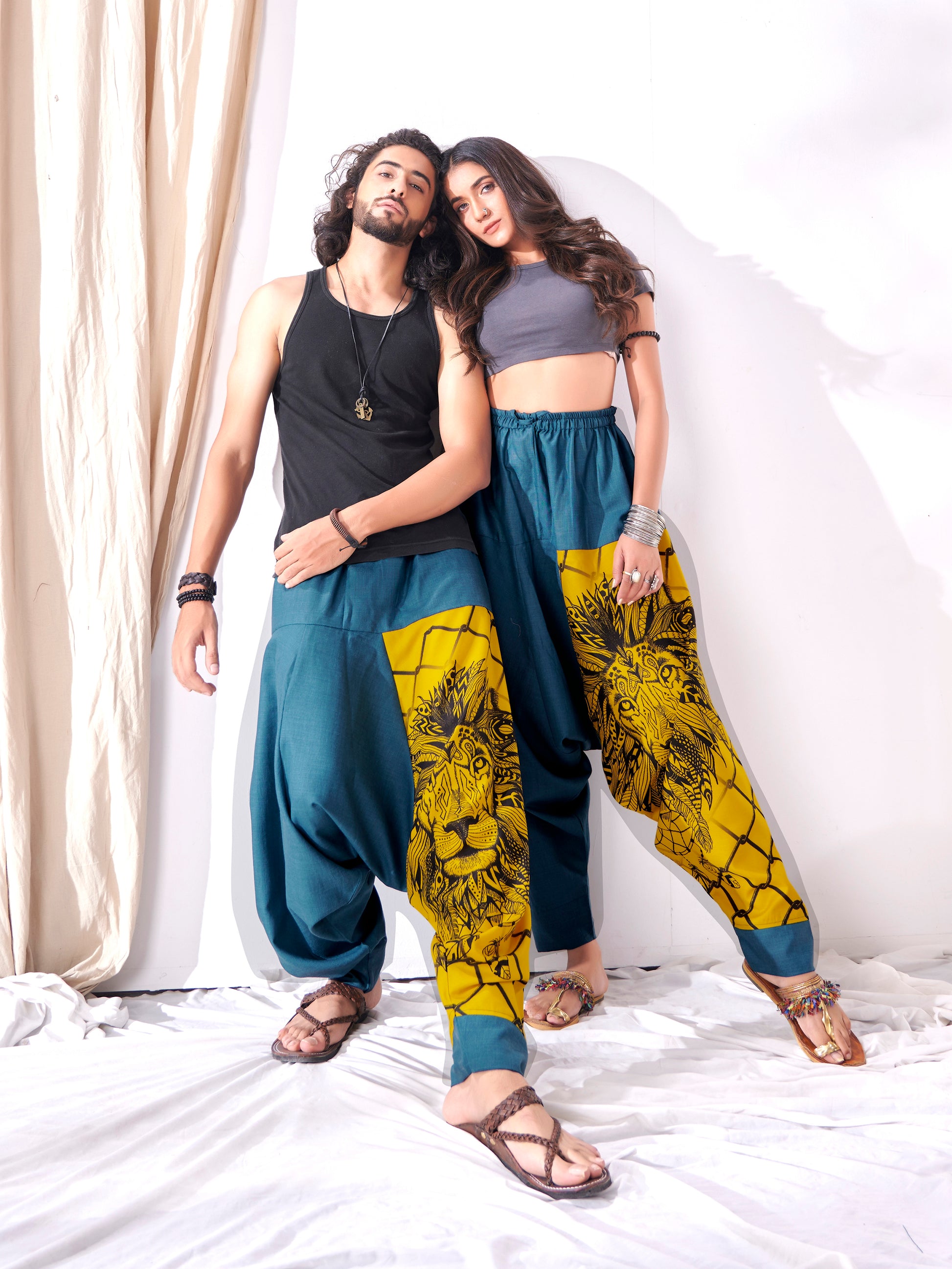 Buy Women's Bohemian Lion Print Hippy Baggy Aladdin Harem Pants For Travel Dance Yoga