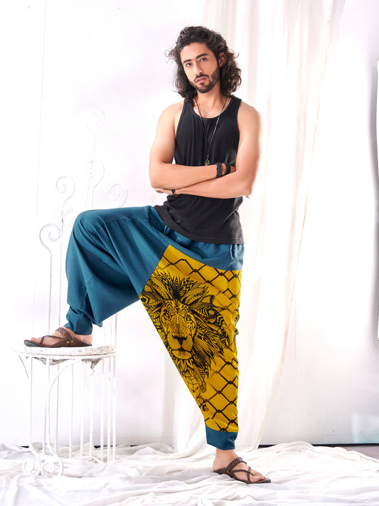 Buy Men's Bohemian Lion Print Hippy Baggy Aladdin Harem Pants For Travel Dance Yoga Unisex Animal Print Pant
