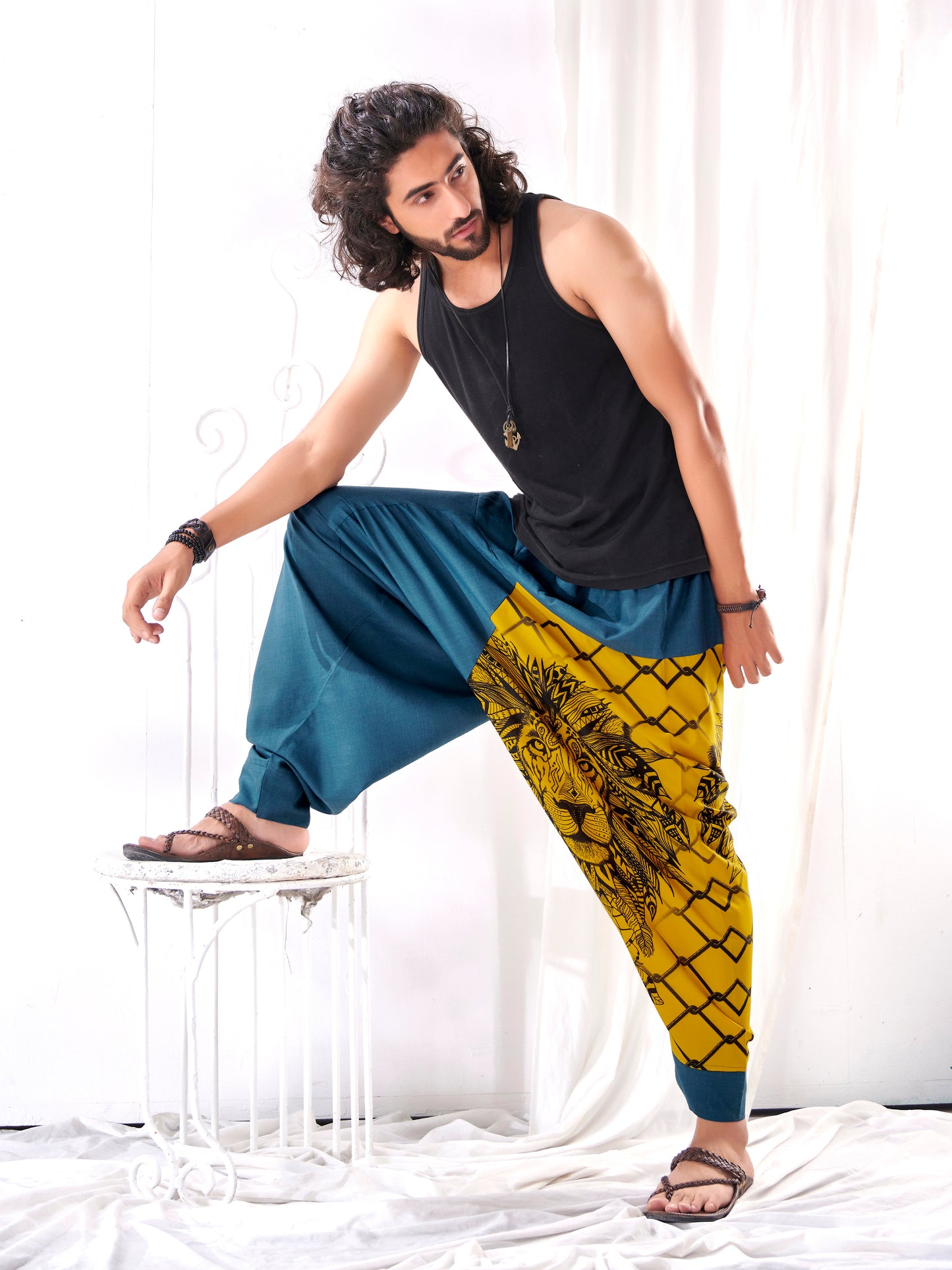 Buy Men's Bohemian Lion Print Hippy Baggy Aladdin Harem Pants For Travel Dance Yoga Unisex Animal Print Pant