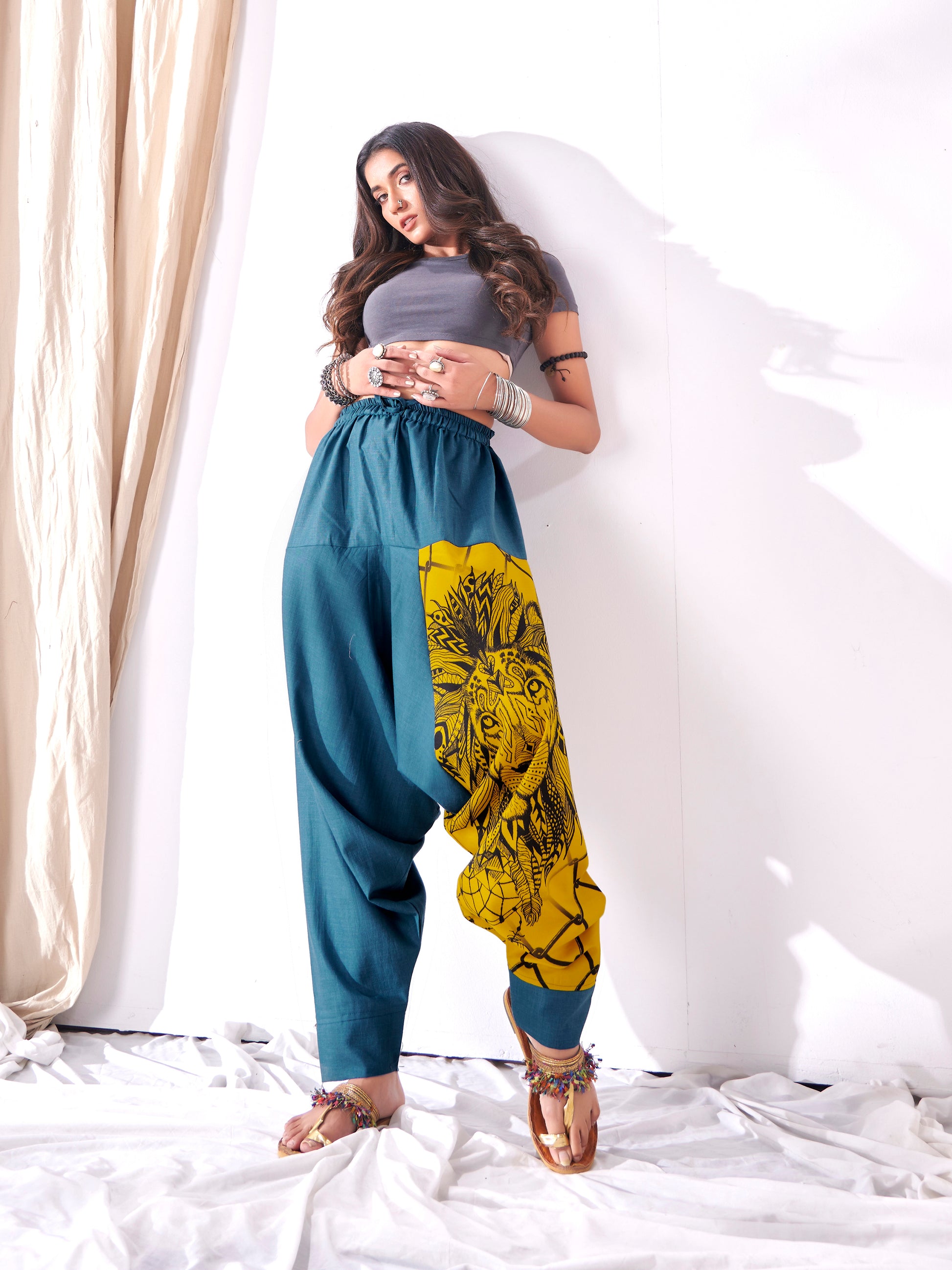 Buy Women's Bohemian Lion Print Hippy Baggy Aladdin Harem Pants For Travel Dance Yoga