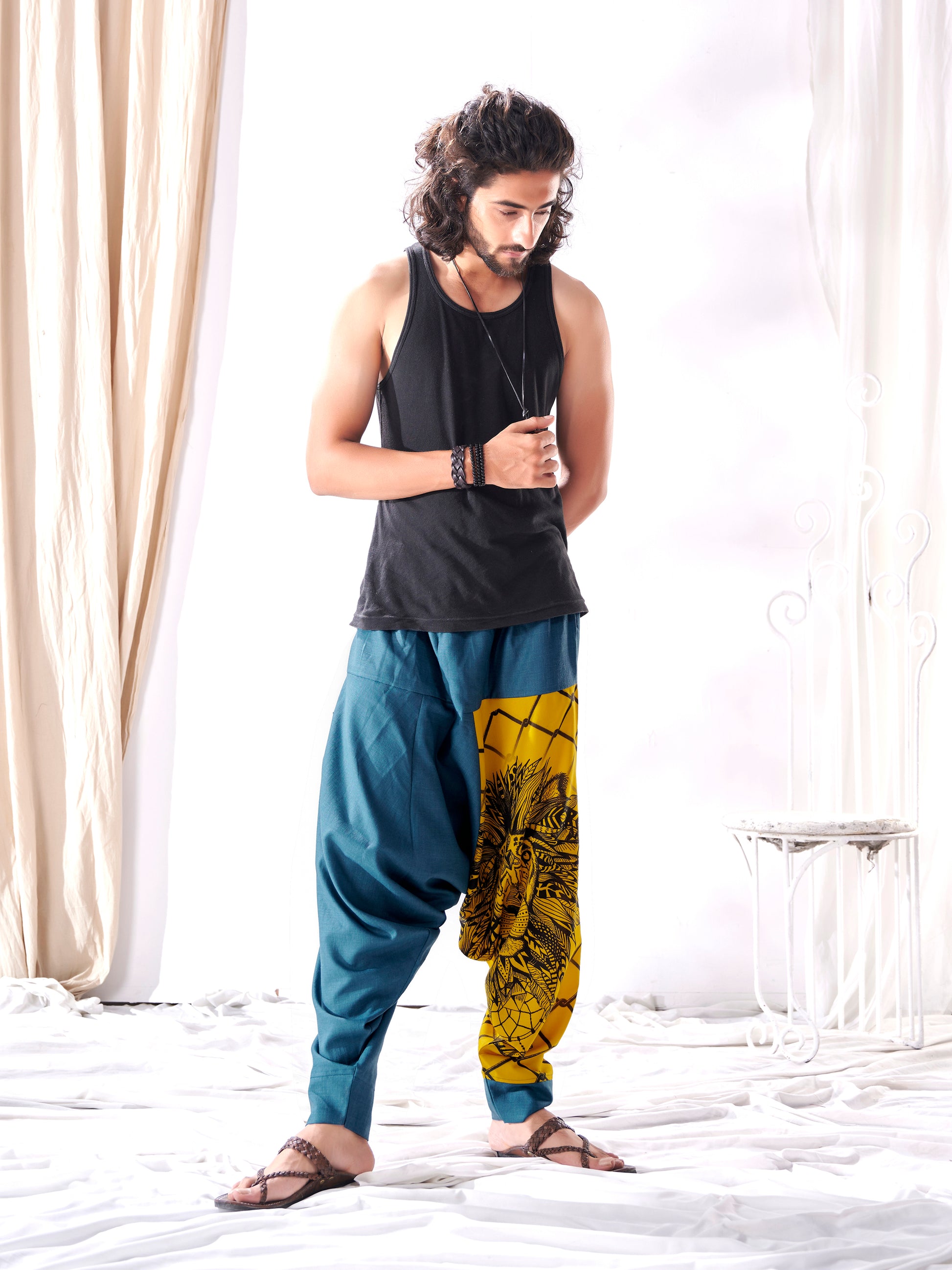 Buy Men's Bohemian Lion Print Hippy Baggy Aladdin Harem Pants For Travel Dance Yoga Unisex Animal Print Pant