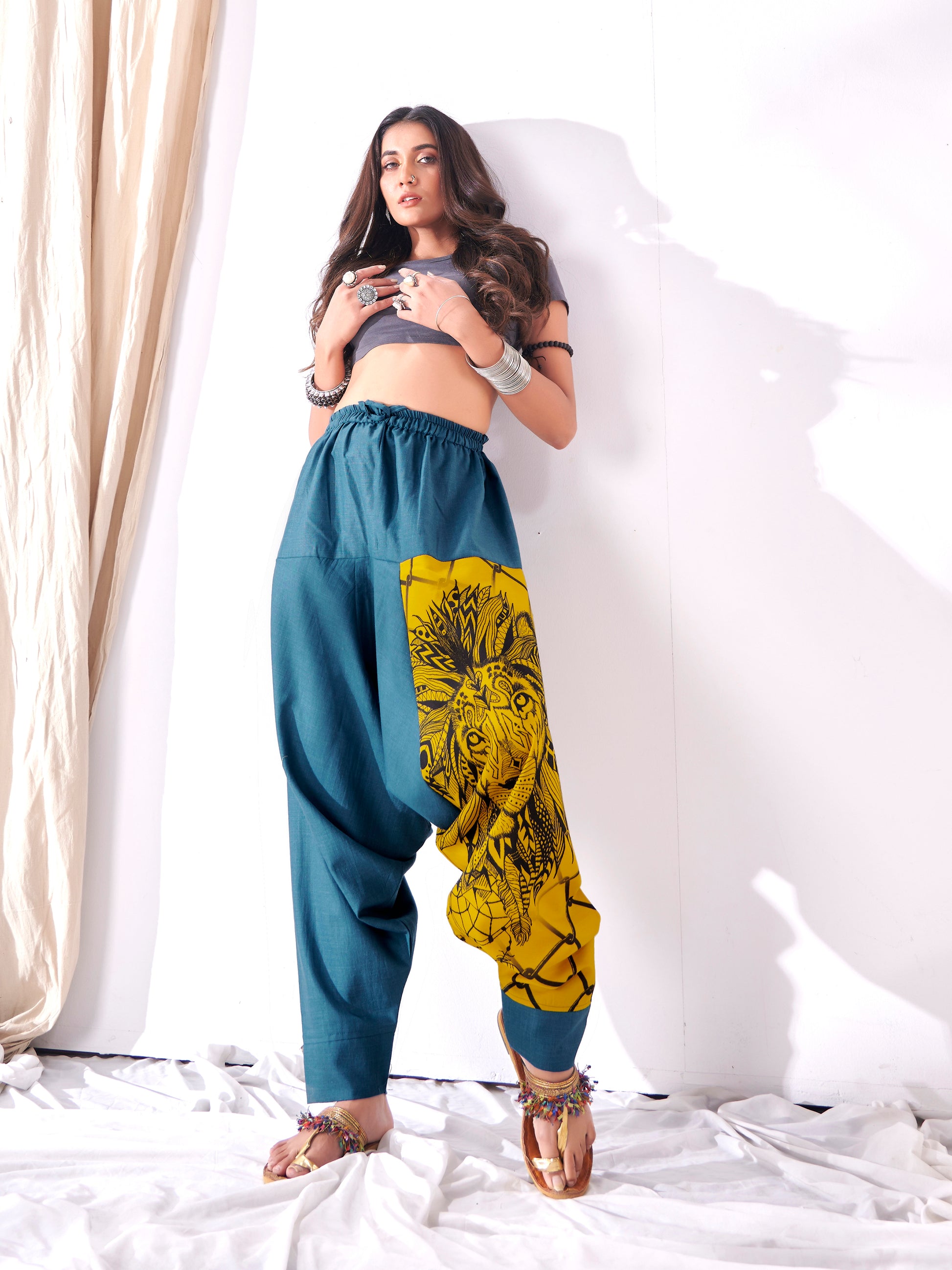 Buy Women's Bohemian Lion Print Hippy Baggy Aladdin Harem Pants For Travel Dance Yoga