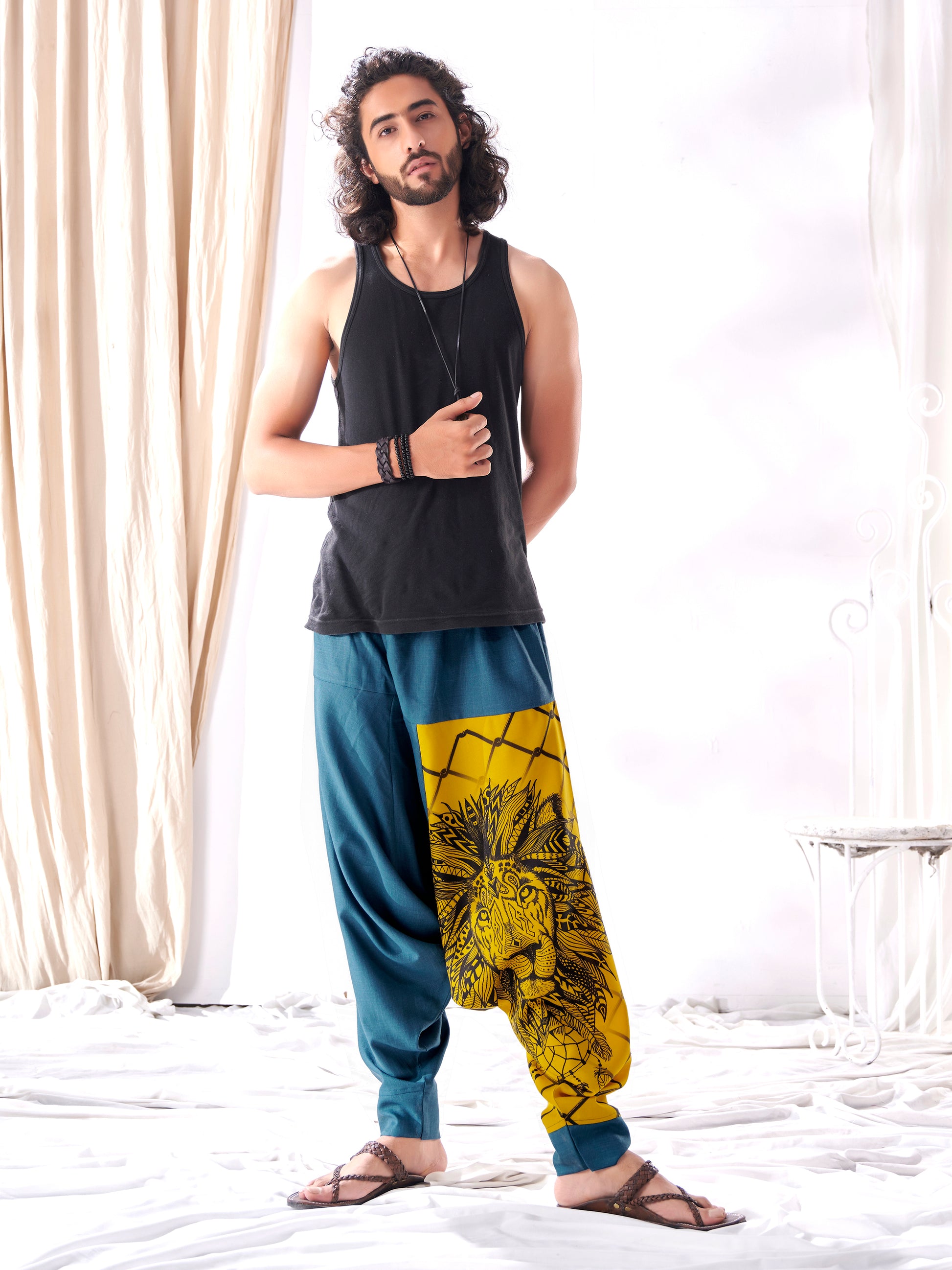 Buy Men's Bohemian Lion Print Hippy Baggy Aladdin Harem Pants For Travel Dance Yoga Unisex Animal Print Pant