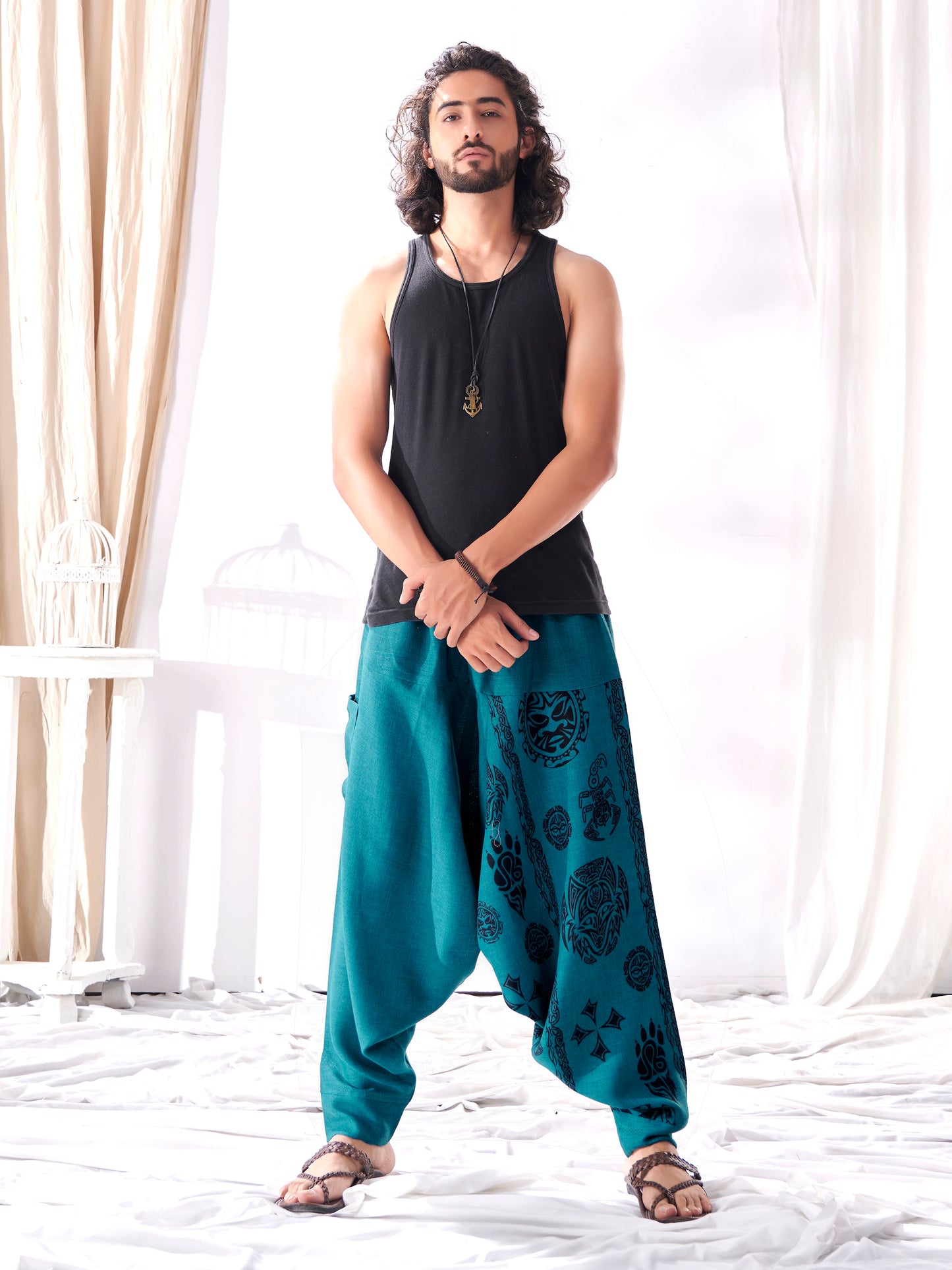 Men's Tribal Print High Waist Hippy Harem Pants Yoga Dance Unisex Travel Track Pant