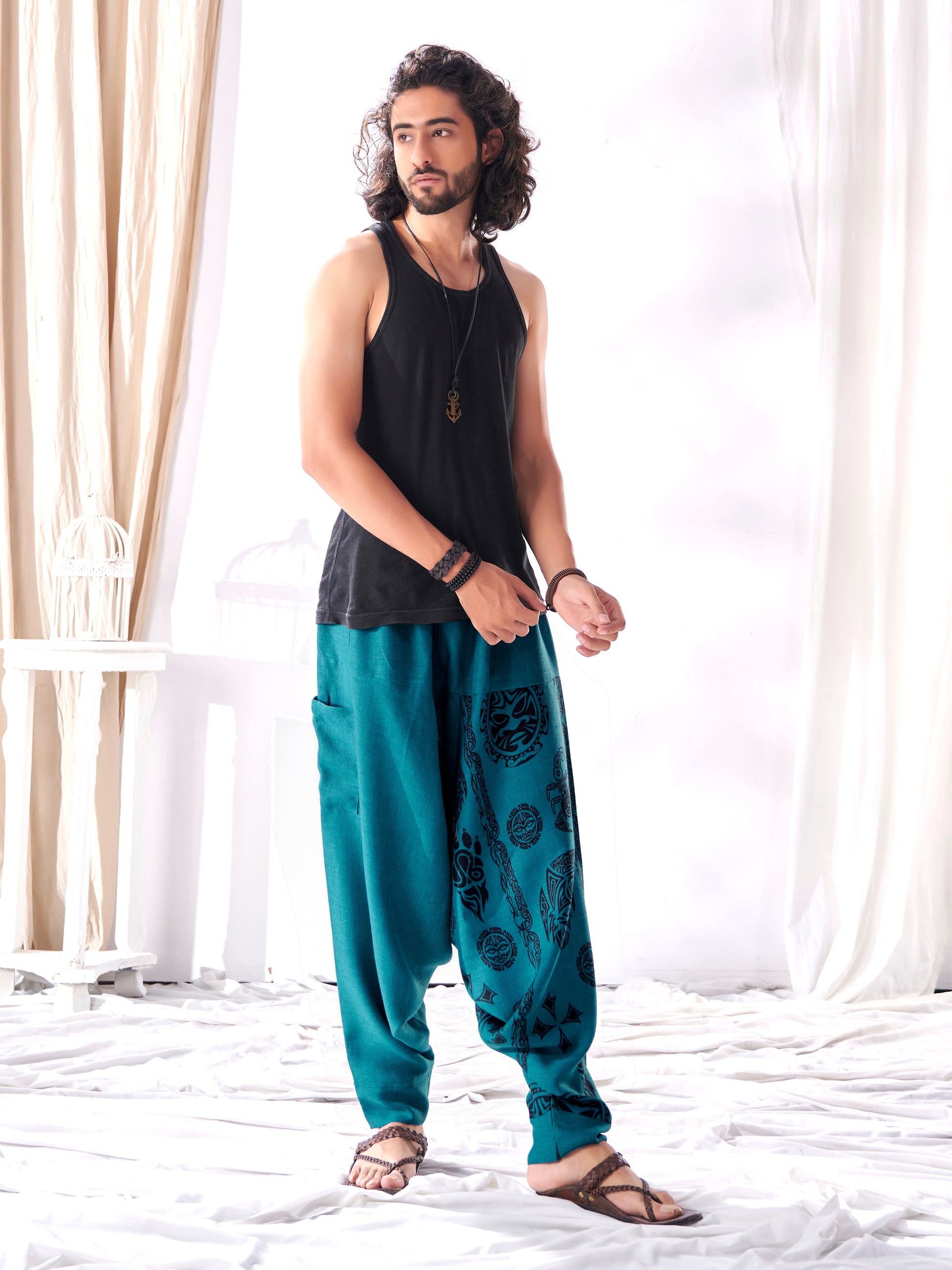 Men's Tribal Print High Waist Hippy Harem Pants Yoga Dance Unisex Travel Track Pant